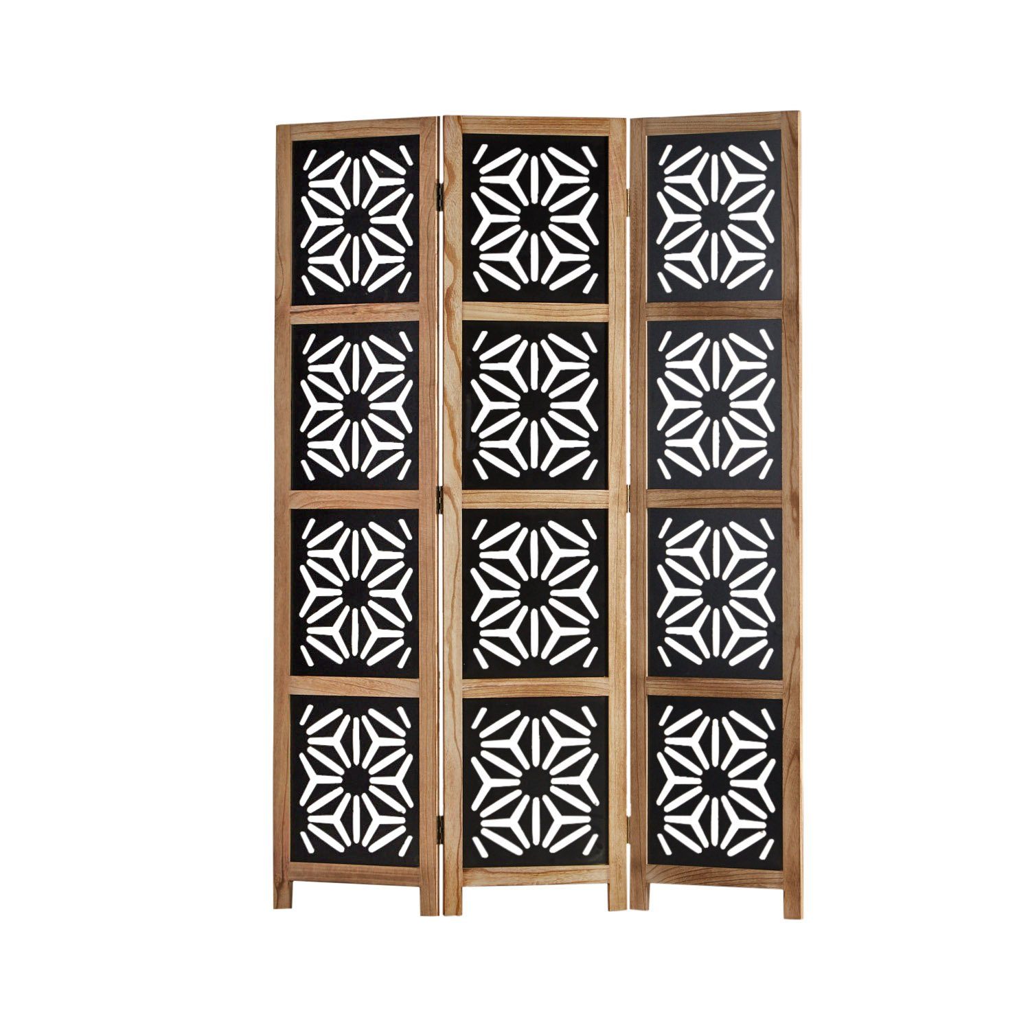Homestyle4u Paravent Перегородки Holz Trennwand Natur Sichtschutz Indoor faltbar Motiv (3-teilig), 3-teilig, Schwarz und Braun