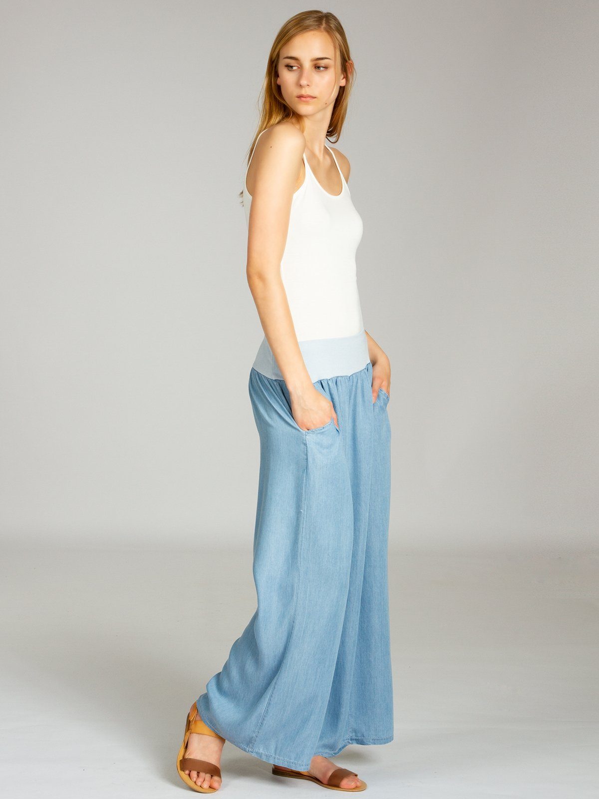 Caspar Stoffhose KHS046 lässig leichte Damen Sommer Culotte Hose mit Jeansoptik