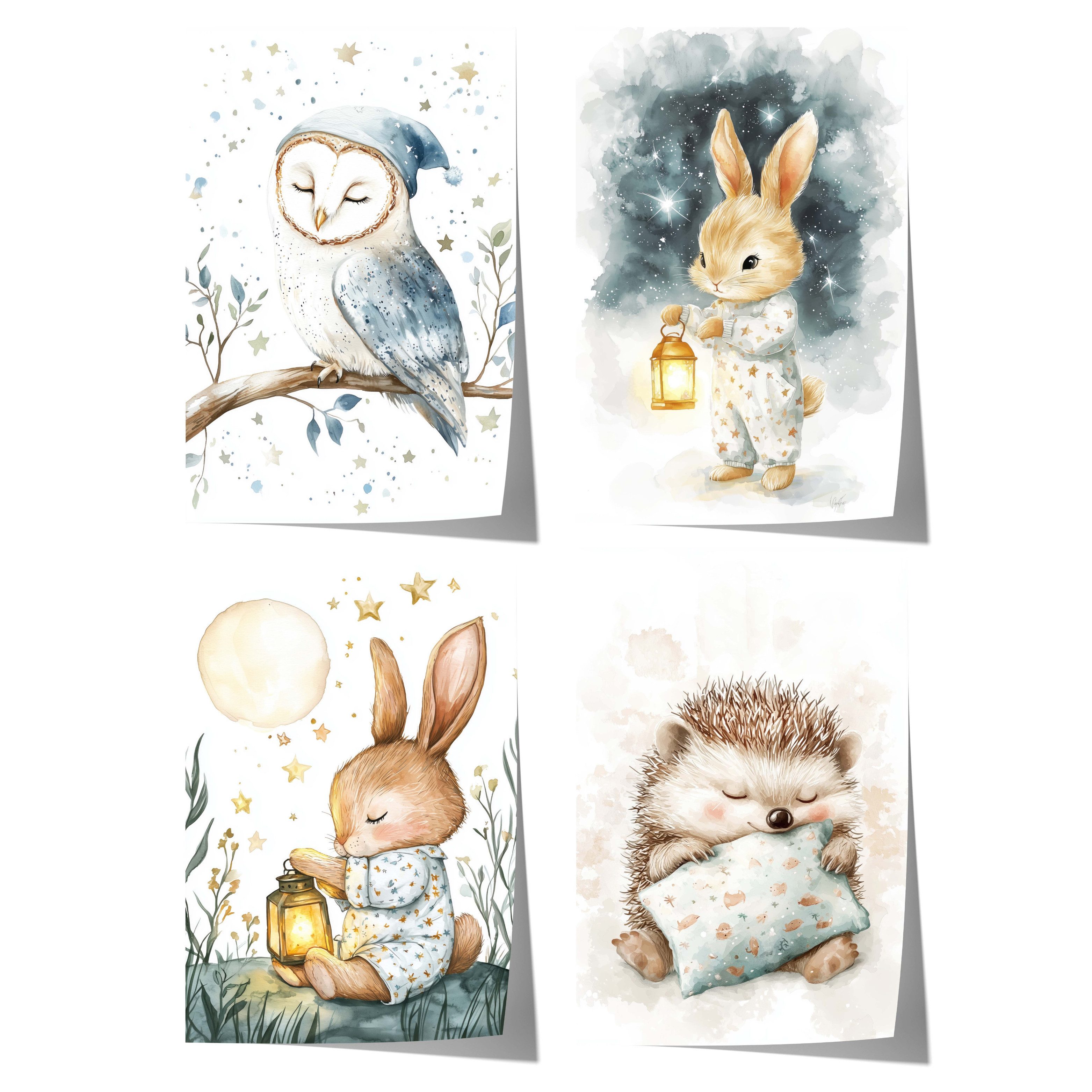 JUSTGOODMOOD Poster Süßes Waldtiere Geschenkidee Schlafende Waldtier Aquarell llustration, B (1 St)