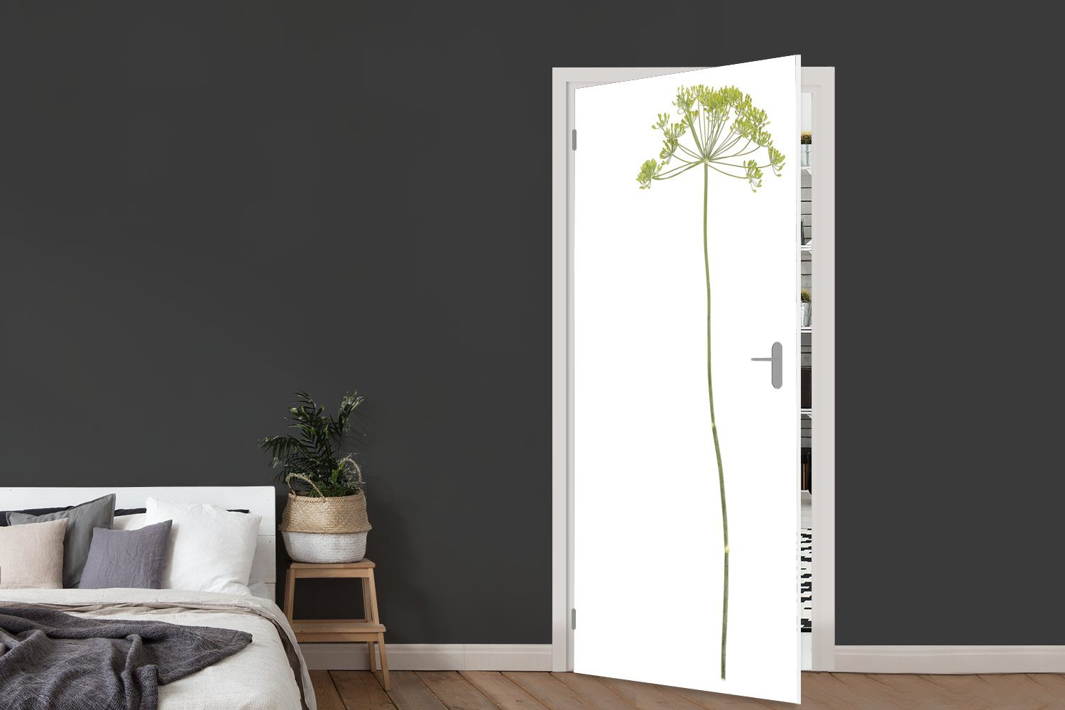 Türtapete vor St), Hintergrund, 75x205 cm Eine (1 weißem bedruckt, Fototapete Anispflanze Türaufkleber, einsame Tür, MuchoWow Matt, für