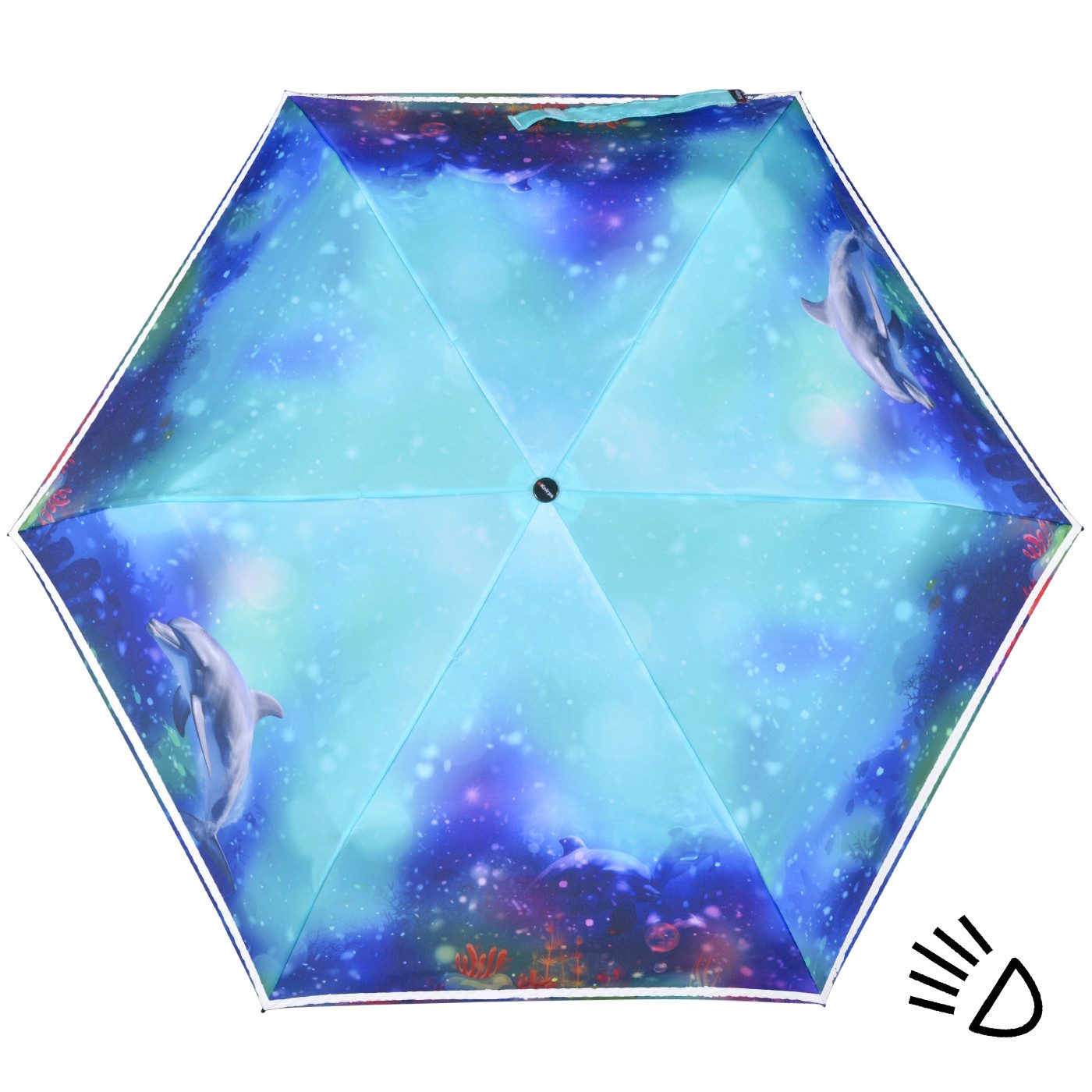 Knirps® Taschenregenschirm Kinderschirm 4Kids reflective mit Delfinen, für Sicherheit auf dem Schulweg – Bild 5 von 5