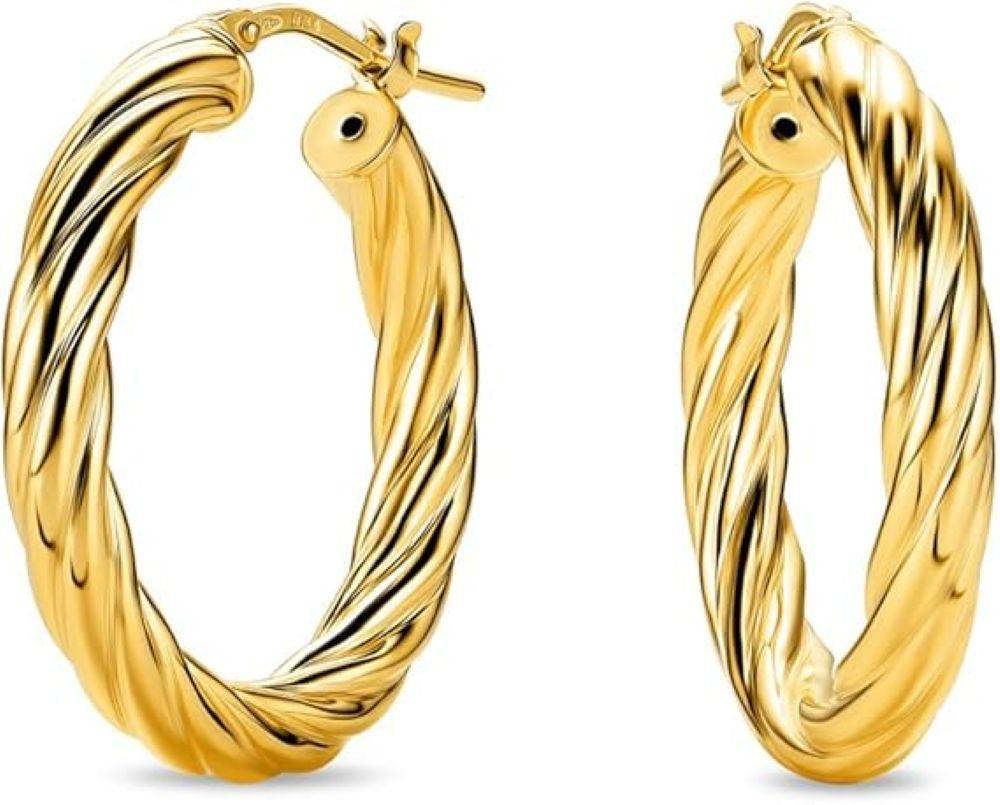 Miore Paar Creolen MAR009SE - 925 Sterling Silber 18Kt vergoldet 20mm Durchmesser, Creolenohrringe handgefertigt in Italien