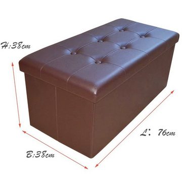 style home Sitzbank faltbare Sitzhocker mit Stauraum (Aufbewahrungsbox mit Deckel, gepolstert Sitzwürfel Fußhocker, Sitztruhe aus Kunstleder), für Wohnzimmer Schlafzimmer, 76x38x38cm Braun