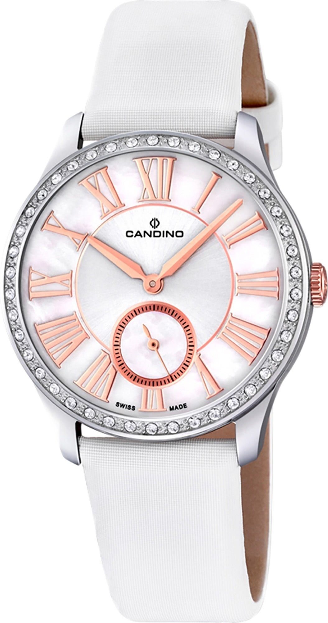 Candino Quarzuhr Candino Damen Quarzuhr Analog C4596/1, Damen Armbanduhr rund, Lederarmband weiß, Fashion