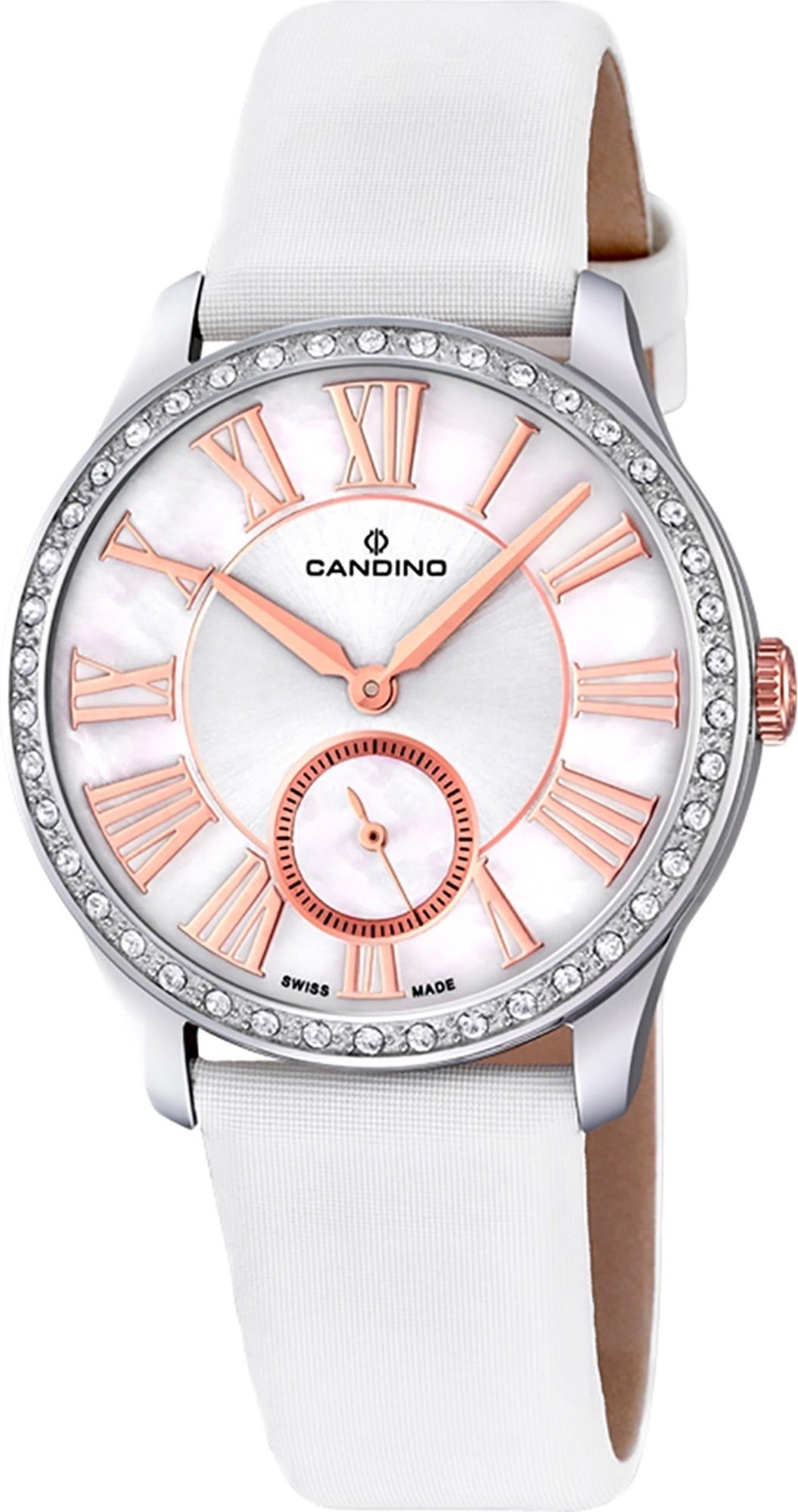 Candino Quarzuhr Candino Damen Quarzuhr Analog C4596/1, (Analoguhr), Damen  Armbanduhr rund, Lederarmband weiß, Fashion