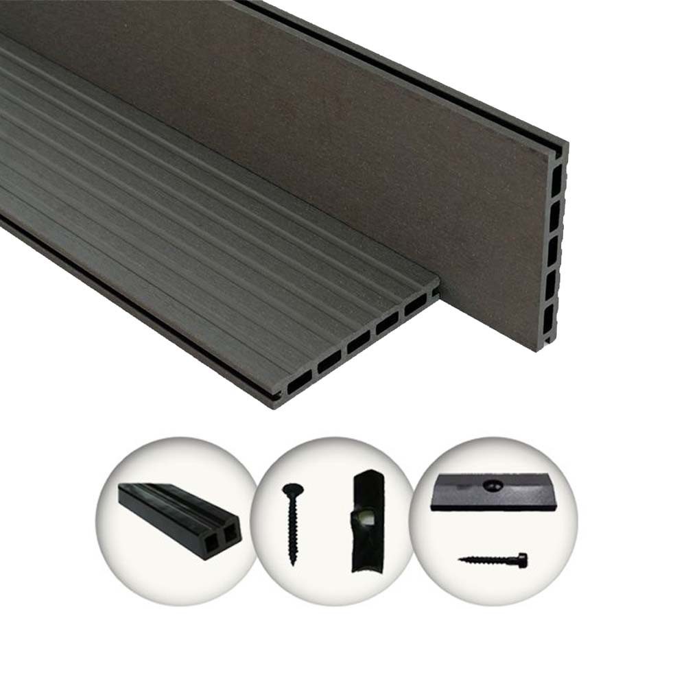 Woodstore24 Terrassendielen WPC / BPC Komplettset WoodoBasic (20 x 145 mm, 2,4 m lang) anthrazit