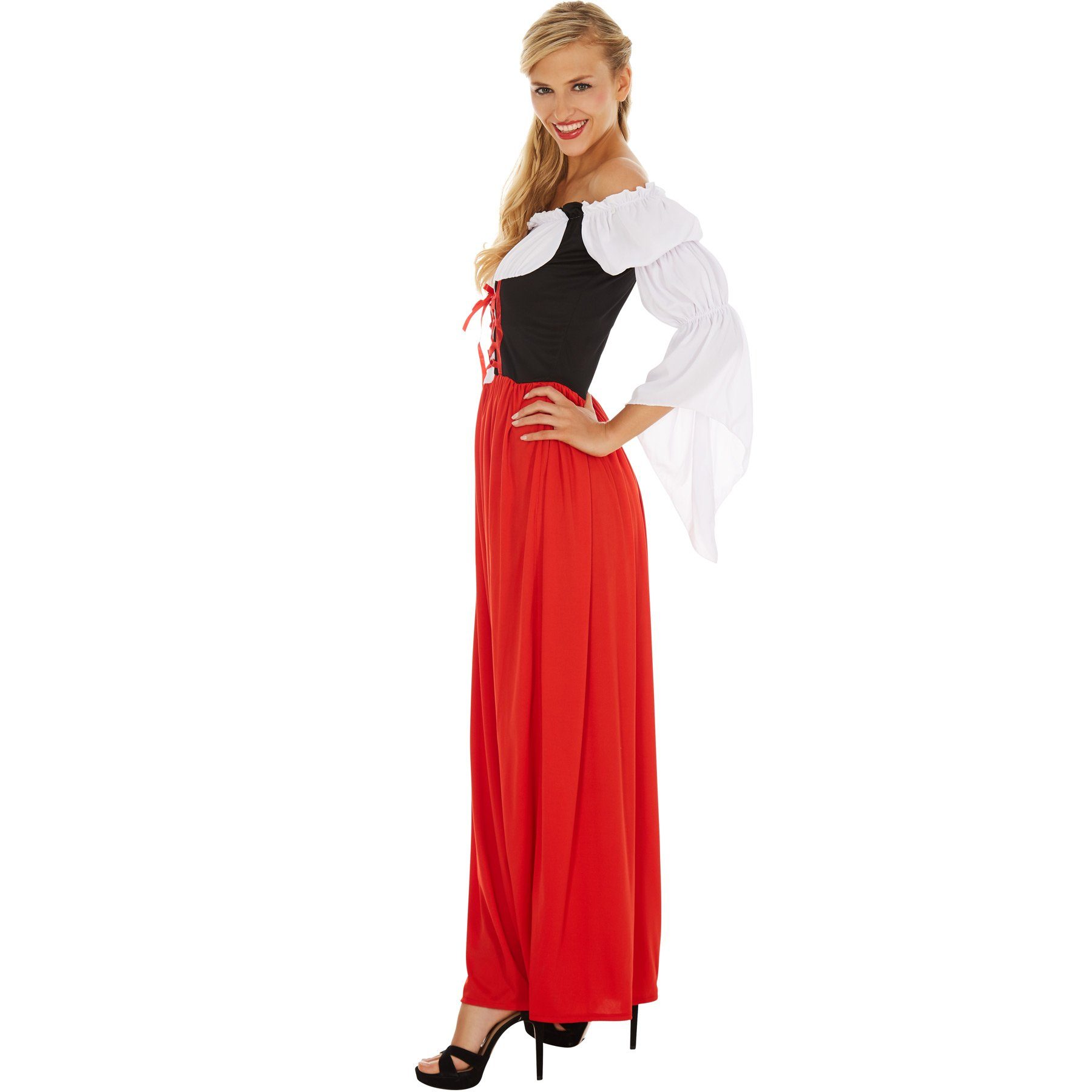 dressforfun Kostüm Dirndlkleid, auch Frauentracht, in schwarz/rot, Gr. S, Für Bayern, Schlichter und zeitloser Look, Angenähte Bluse, Vorn mit Schnürung