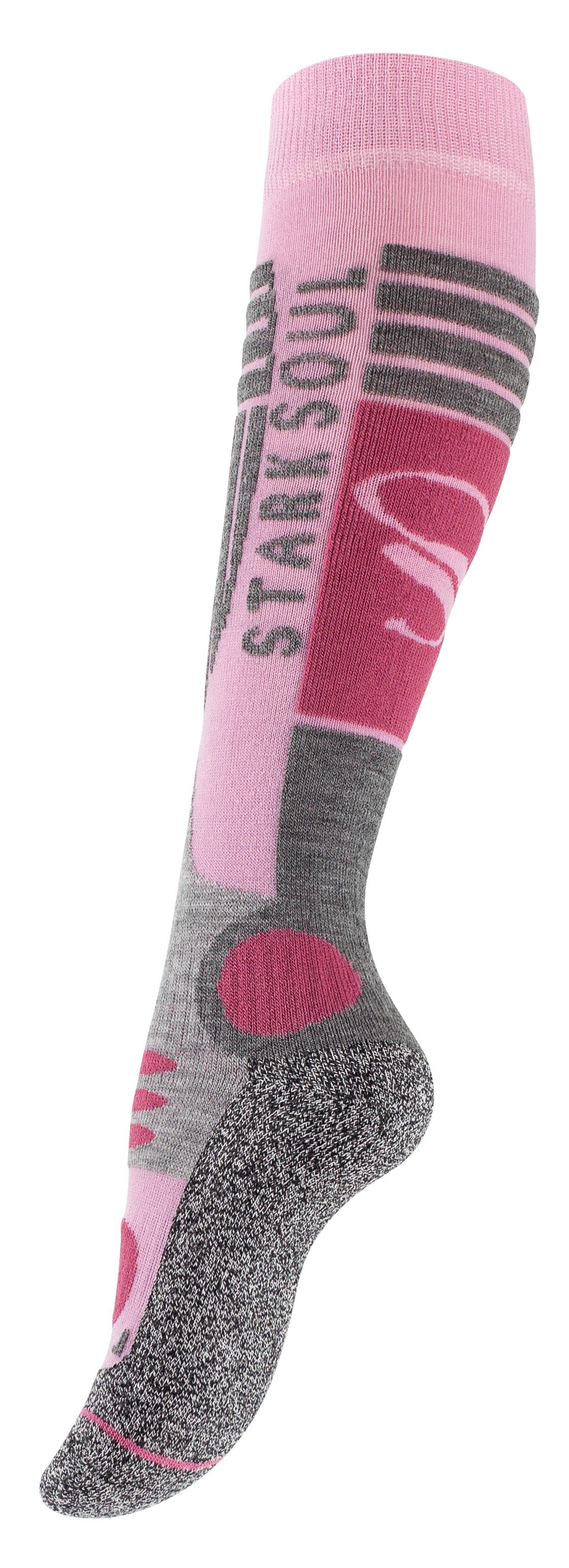 Ski Skisocken Soul® Skistrümpfe Altrosa/Grau Doppelbündchen, & Polsterungen weiche Spann, 2 und mit Knöchel Paar Spezialpolsterung, weiche Snowboard Socken, Stark Zehennaht, Dehnungszonen 2er-Pack, an