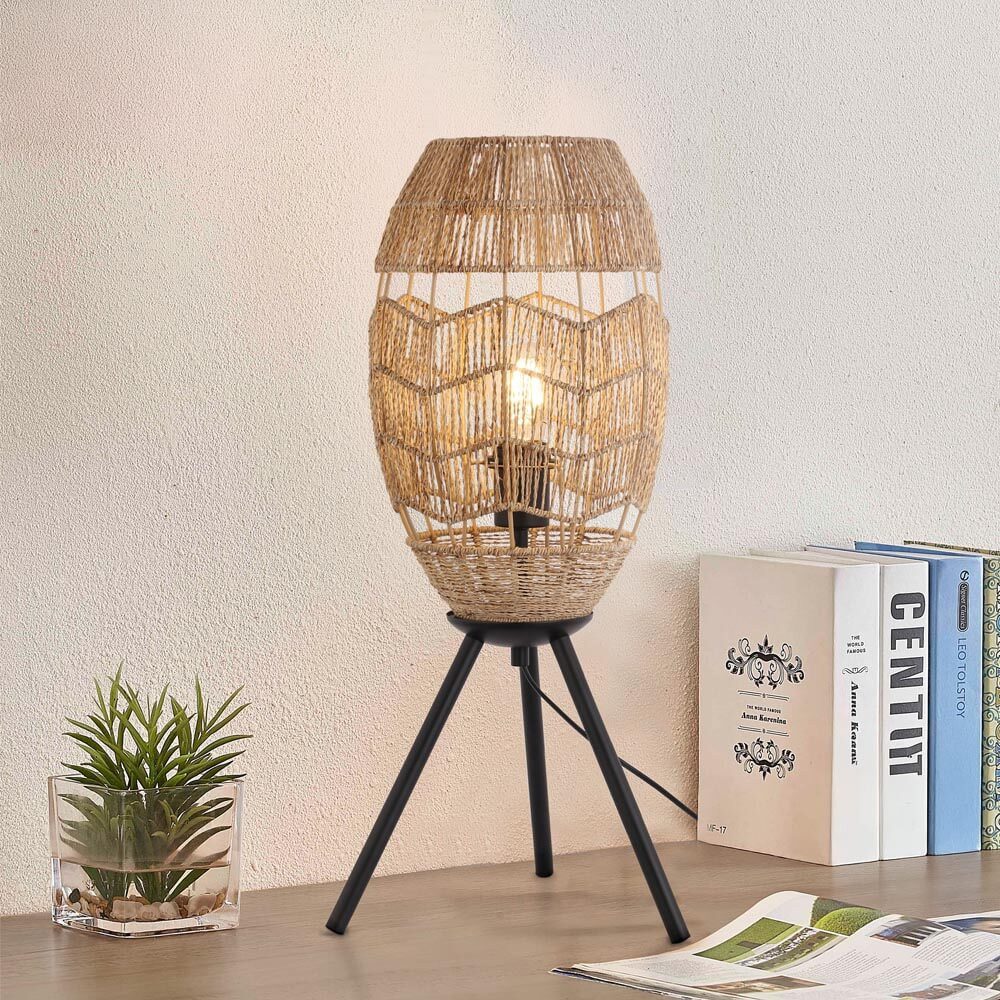 HOME DELUXE Schreibtischlampe Leuchte aus Jute KIKO - 27 x 24 x 60 cm, Lampenschirm aus geflochtener Jute, Tischlampe, Tischleuchte