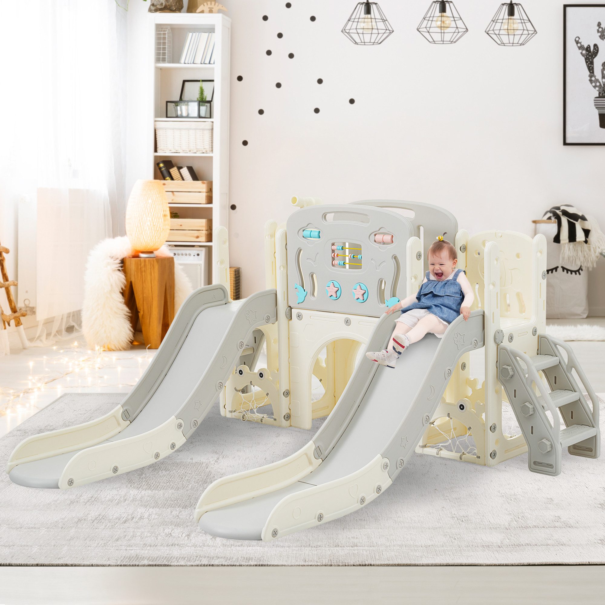 Merax Indoor-Rutsche Kinderrutsche mit Klettergerüst & Basketballkorb, (1-t günstig online kaufen