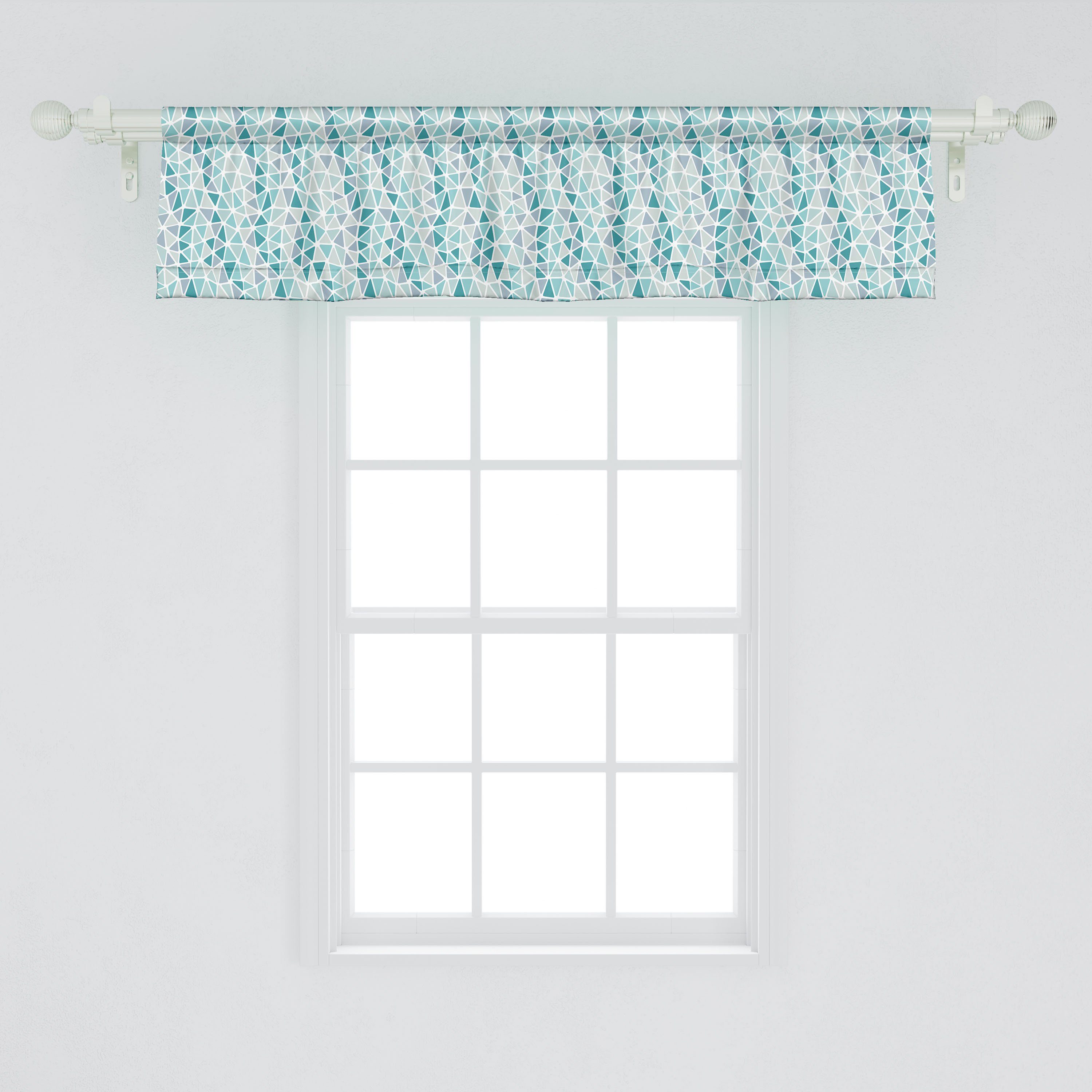 Küche Mosaic Scheibengardine Dekor Triangles Microfaser, für Stangentasche, Pastell Volant Teal Abakuhaus, mit Schlafzimmer Vorhang Grün