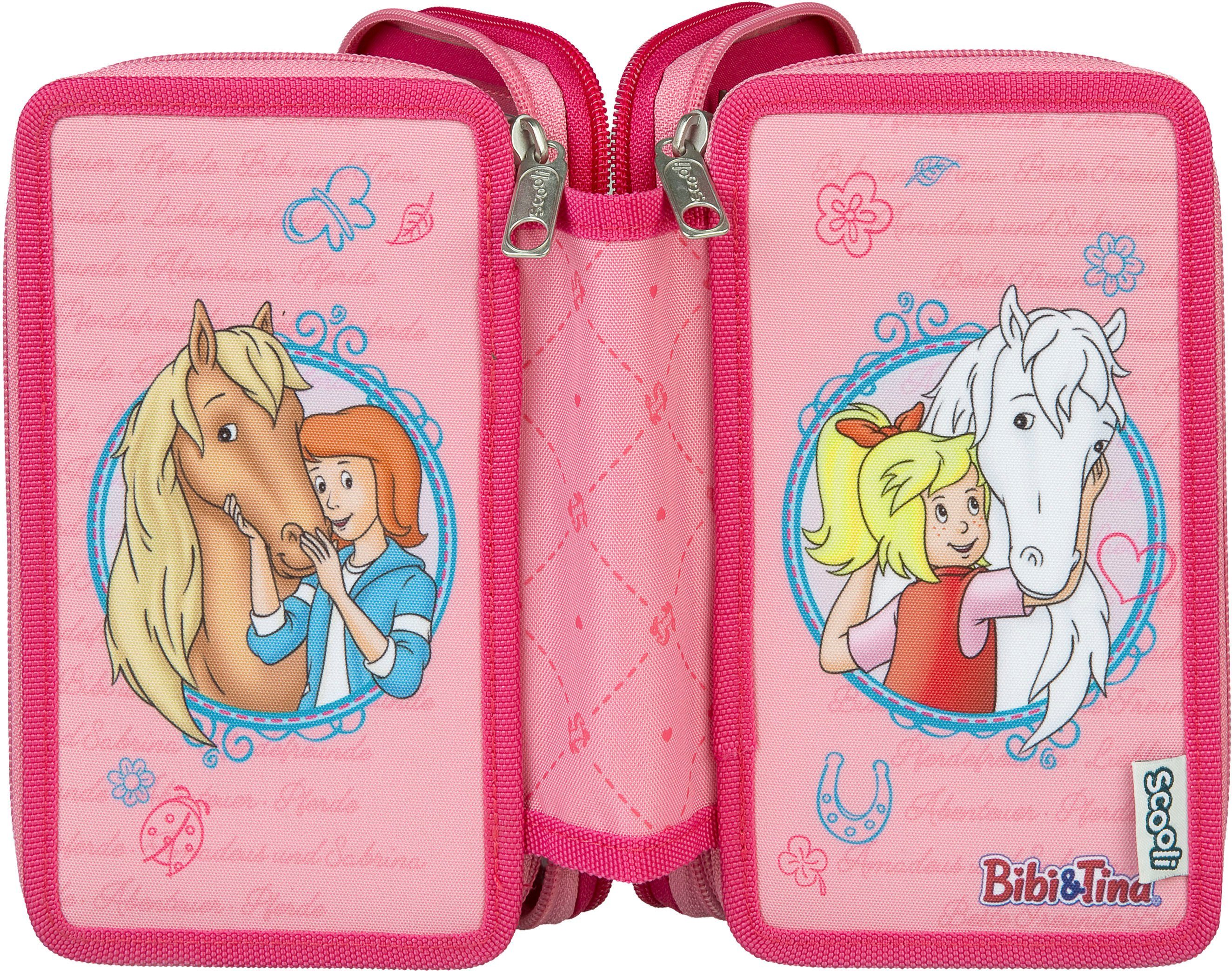 Scooli Federmäppchen Tripledecker, Bibi & Tina, befüllt, inklusive Geodreieck