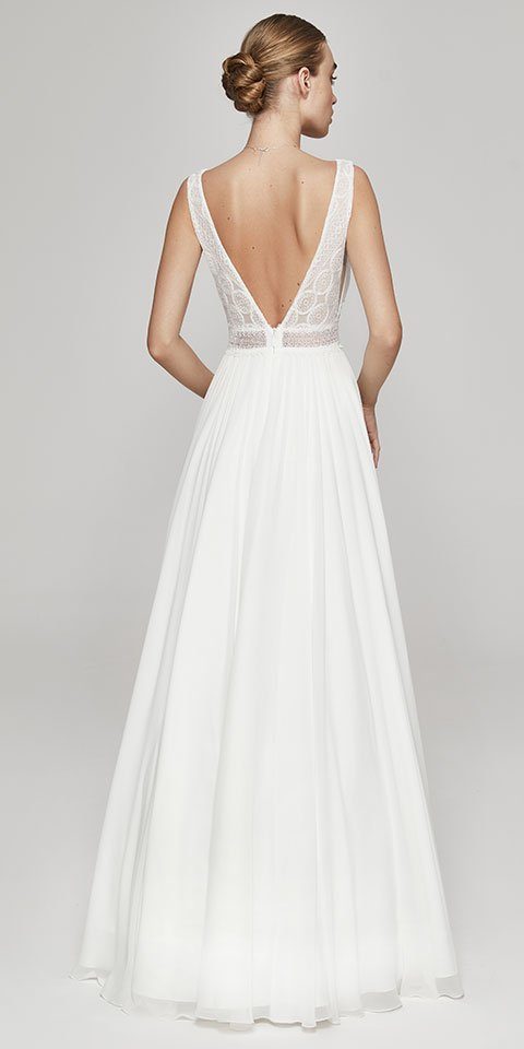 und Brautkleid with Now! to - wear, Bride in und A Brautkleid Spitze V-Ausschnitt comfortable bodice aus patterns Linie Ciffon geometric