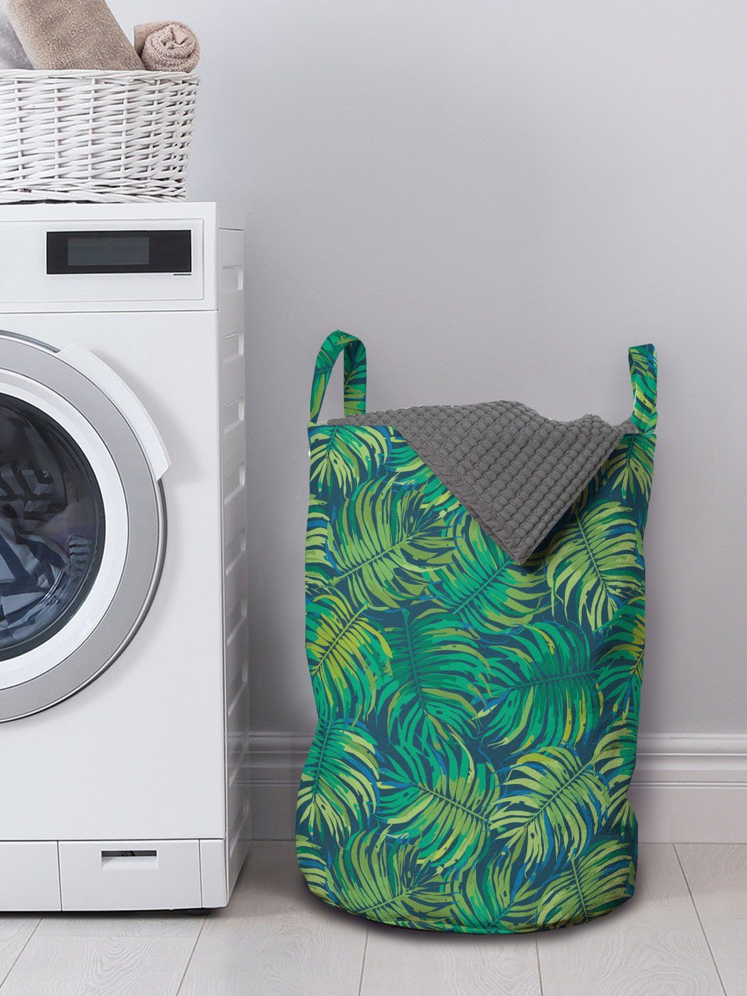 Hawaiian Kordelzugverschluss für Foliage Wäschekorb Tropical Griffen Blätter Wäschesäckchen Waschsalons, mit Abakuhaus
