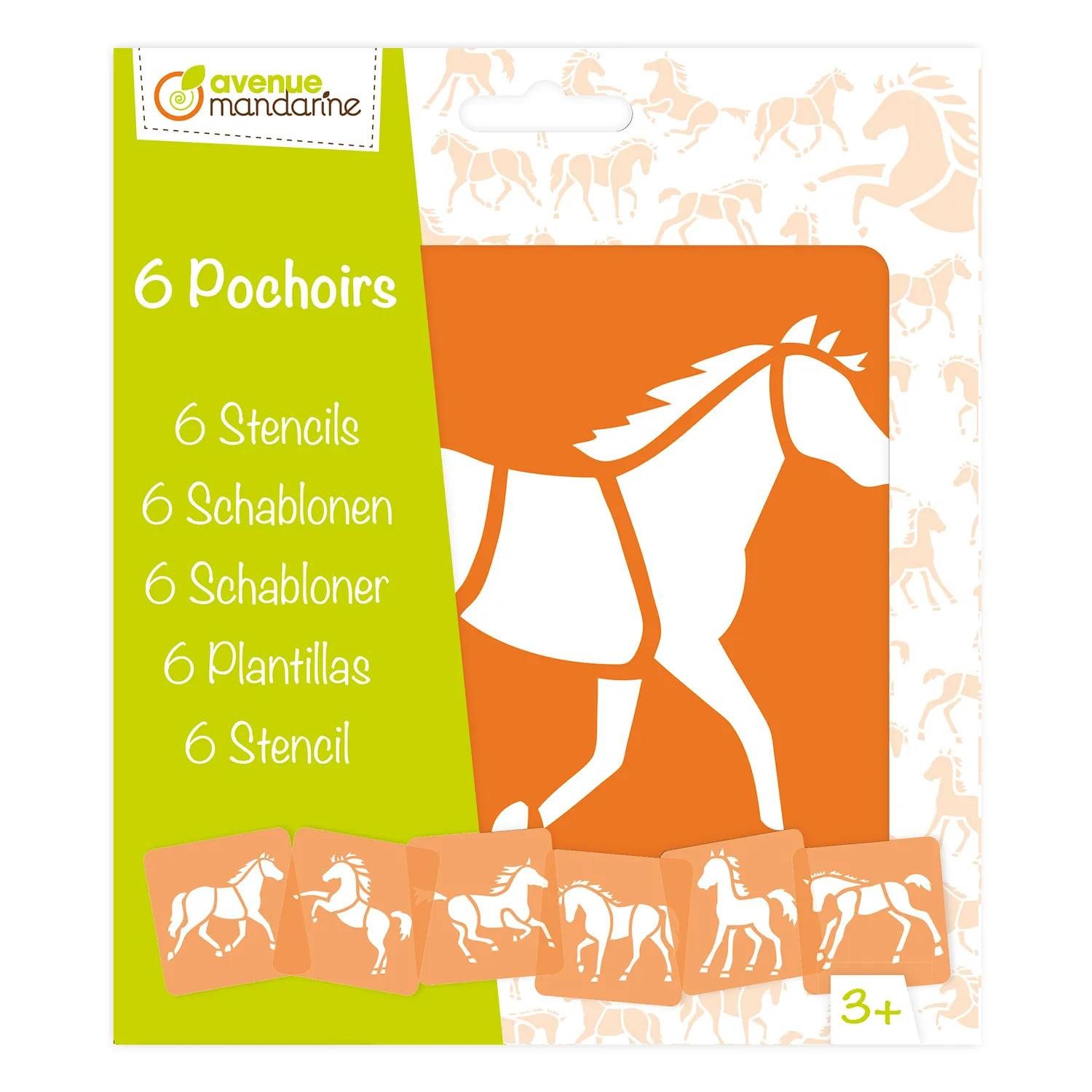 Avenue Mandarine Malschablone 3x 6-teiliges Schablonenset für Kinder, Pferde - Orange 42644O, My Mandarine