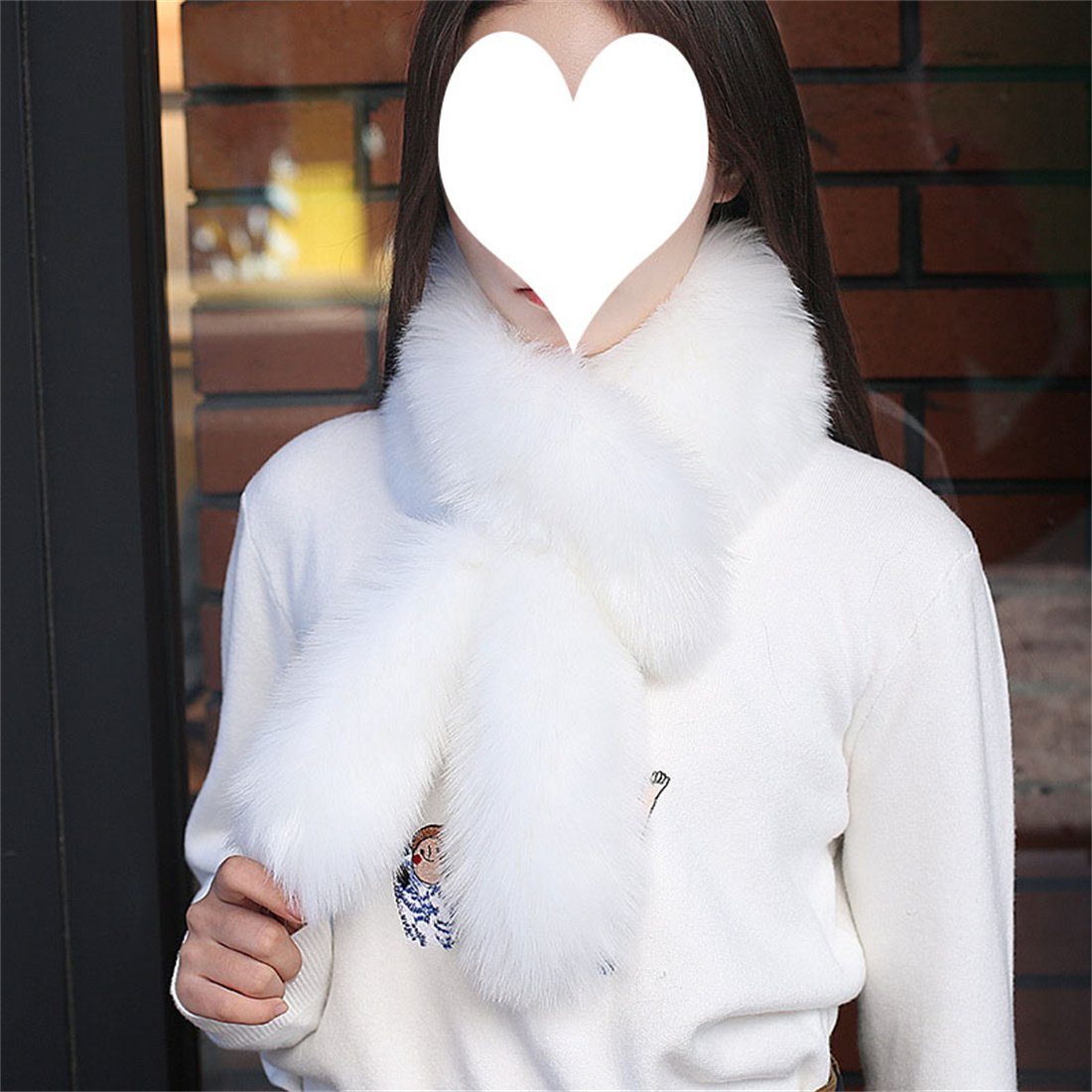 DÖRÖY Modeschal Damen Mode verdickt Nachahmung Pelz Schal, Winter warm Kunstpelz Schal Weiß