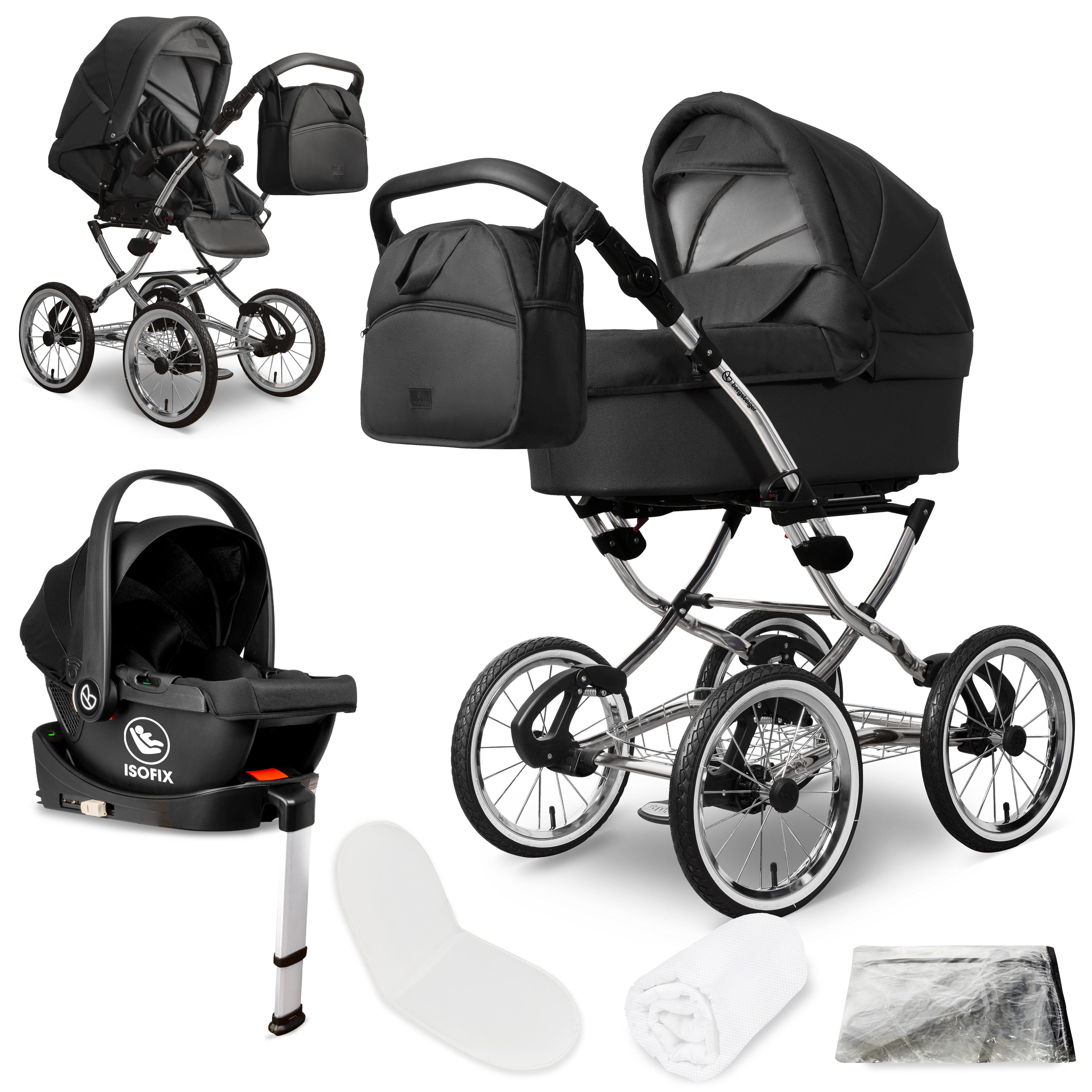 bergsteiger Kombi-Kinderwagen Venedig Retro-Kinderwagen 3in1, (10-tlg)