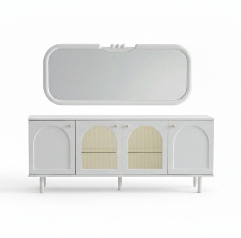 Xlmoebel Buffetaufsatz Modernes Sideboard mit Spiegel in Weiß aus Holz und Glas, (2-St), Made in Europa