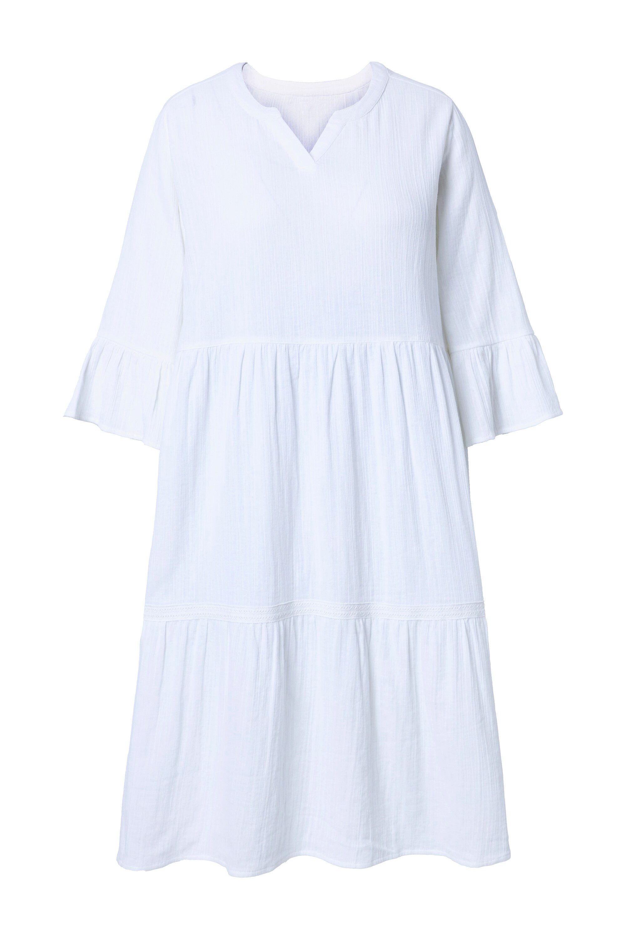 Ulla Popken Jerseykleid Musselin-Midikleid A-Linie Tunika-Ausschnitt