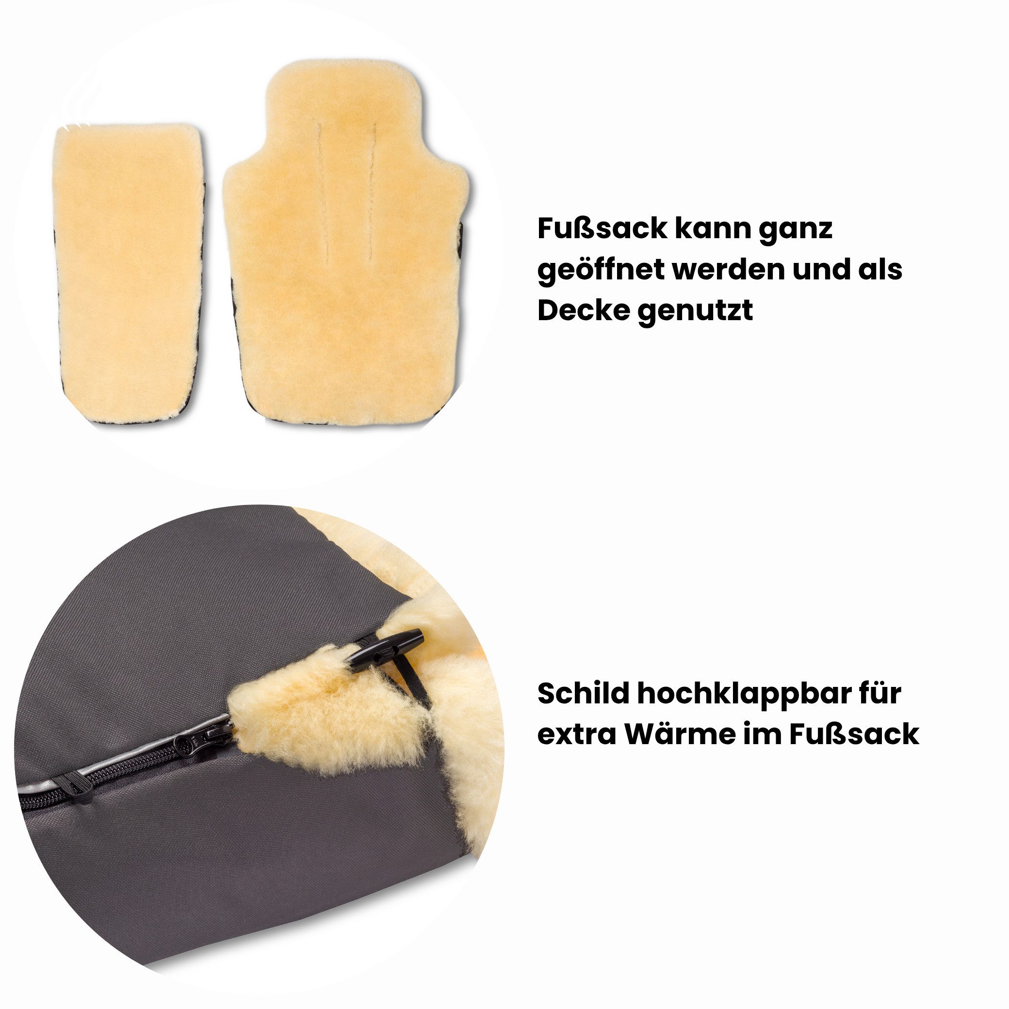 Hofbrucker seit 1948 Fußsack Lammfell-Fußsack Luxus für Kinderwagen und Buggy, warmer Winterfußsack mit echtem Lammfell wind- und wasserabweisend
