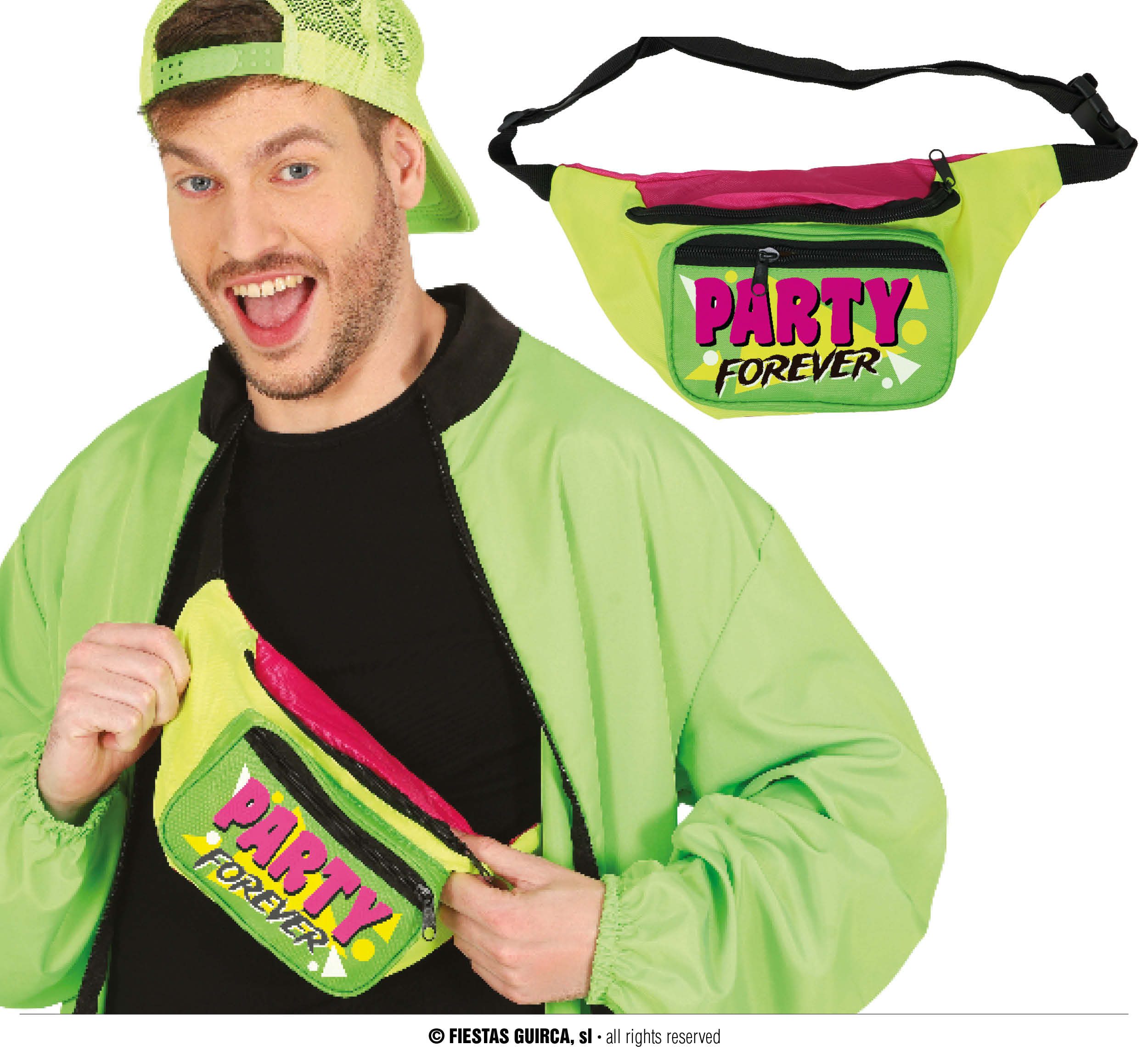 Fiestas Guirca Kostüm, 80er Jahre Bauchtasche Party Accessoire Neongrün Festival Karneval Mo