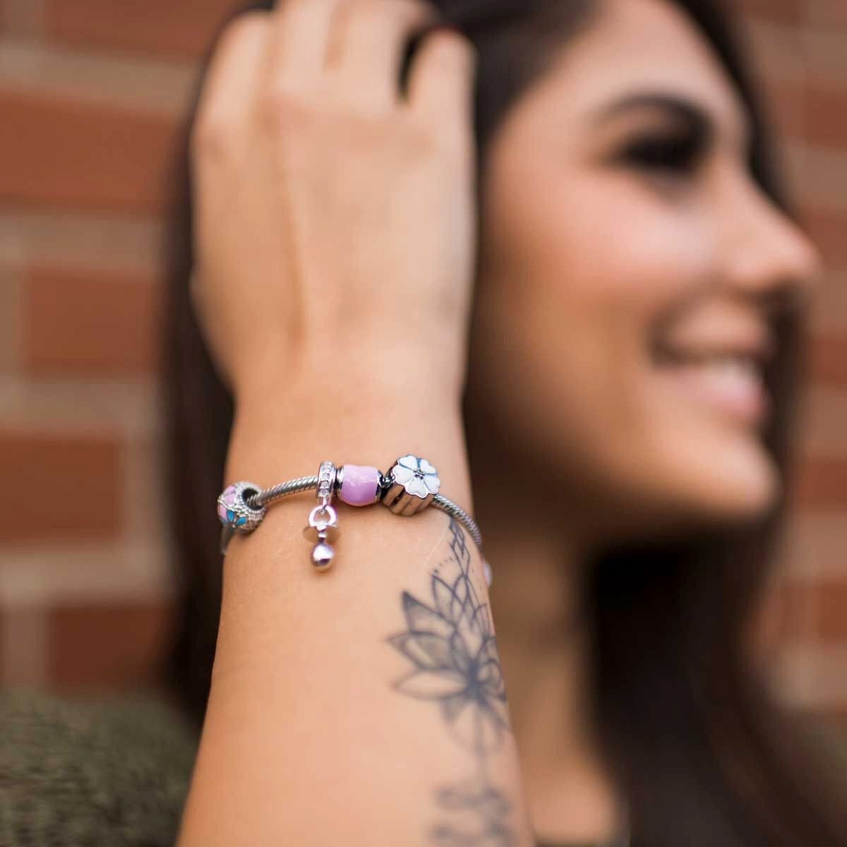 Materia Bead Schnuller Bead mit Zirkonia Steinen 1697, 925 Silber, Zirkonia