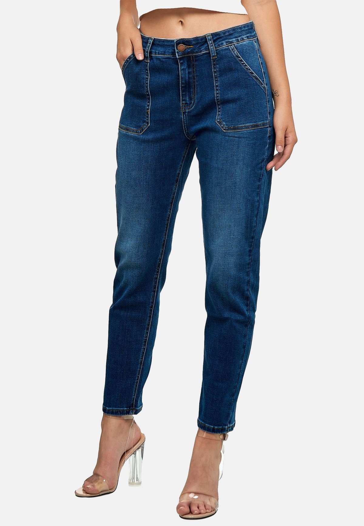 Damen Jeans Nina Carter Boyfriend-Jeans 3320 (regular fit, 1-tlg., Reißverschluss) Damen Denim Mom Jeans MALSIA