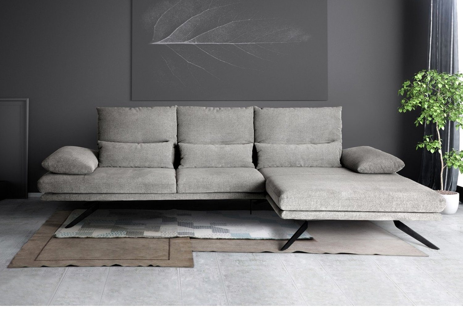 hellgrau rechts od. FENICE, Stoff Sofa Ecksofa links KAWOLA Recamiere