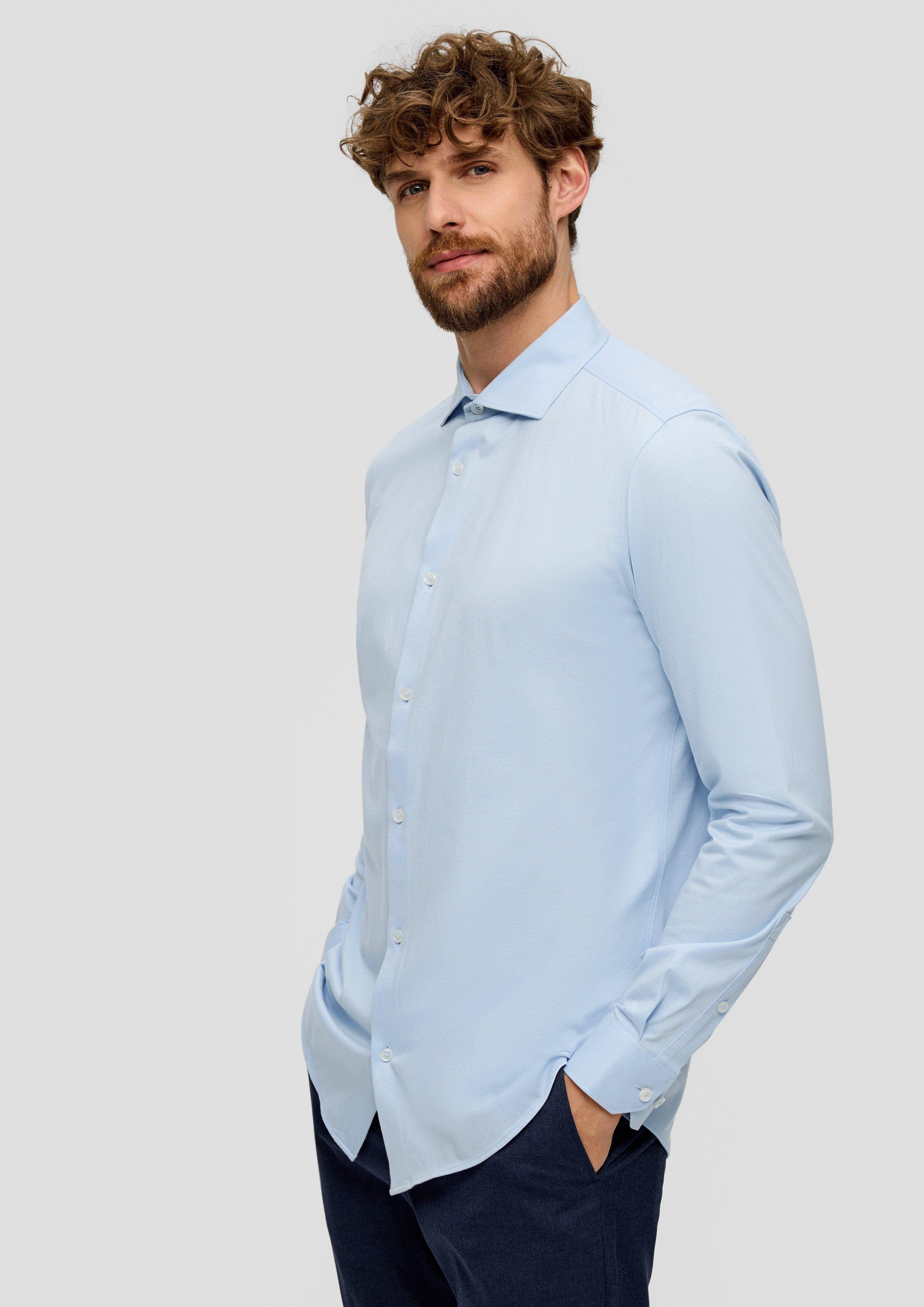 s.Oliver BLACK LABEL Langarmhemd Anzughemd aus Baumwolljersey Blende