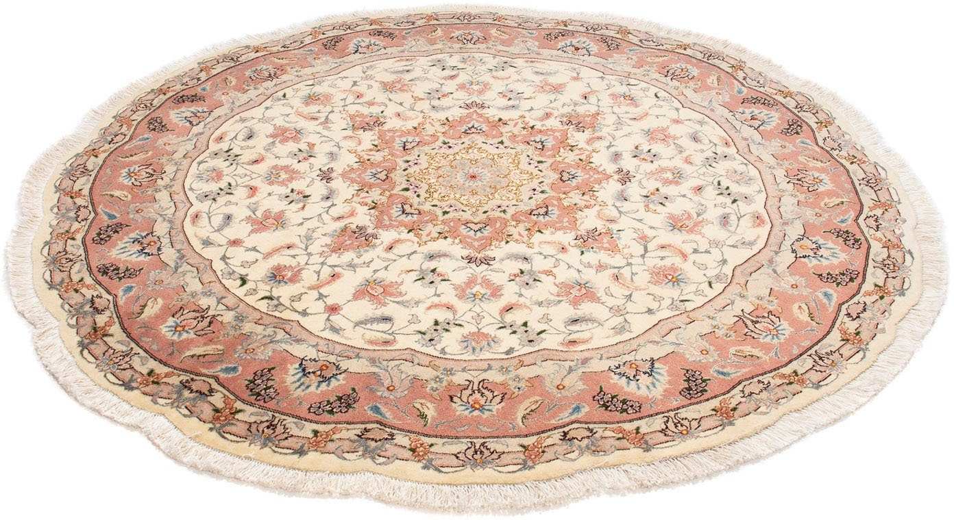 Orientteppich Perser - Täbriz - Royal rund - 150 x 150 cm - beige, morgenland, rund, Höhe: 7 mm, Wohnzimmer, Handgeknüpft, Einzelstück mit Zertifikat