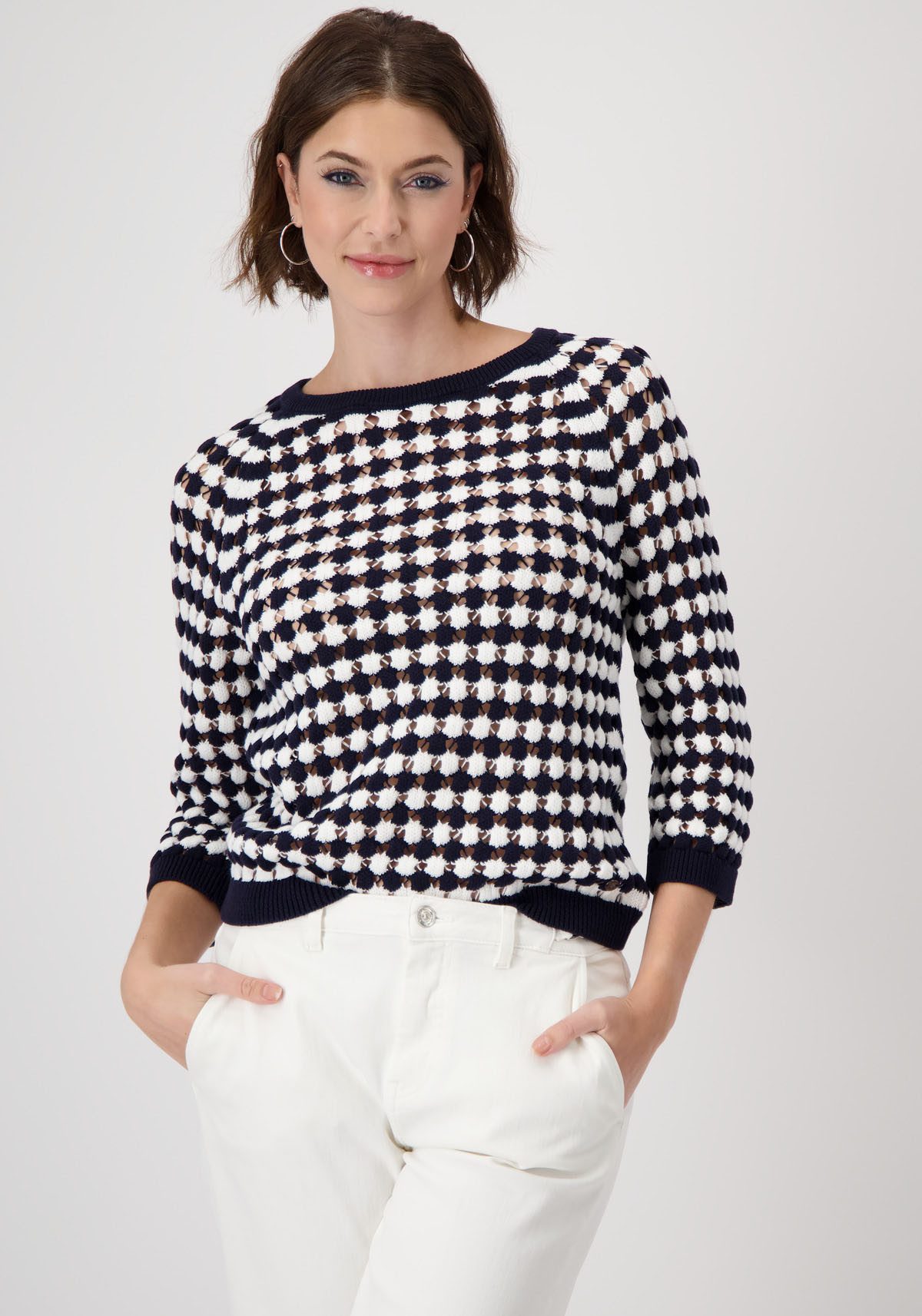 Rundhalspullover Pullover Ringel Ajour