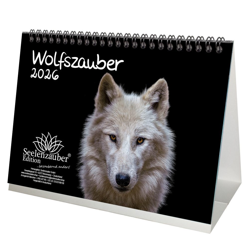 Seelenzauber Tischkalender Wolfszauber DIN A5 Tischkalender für 2026 Wolf und Wölfe