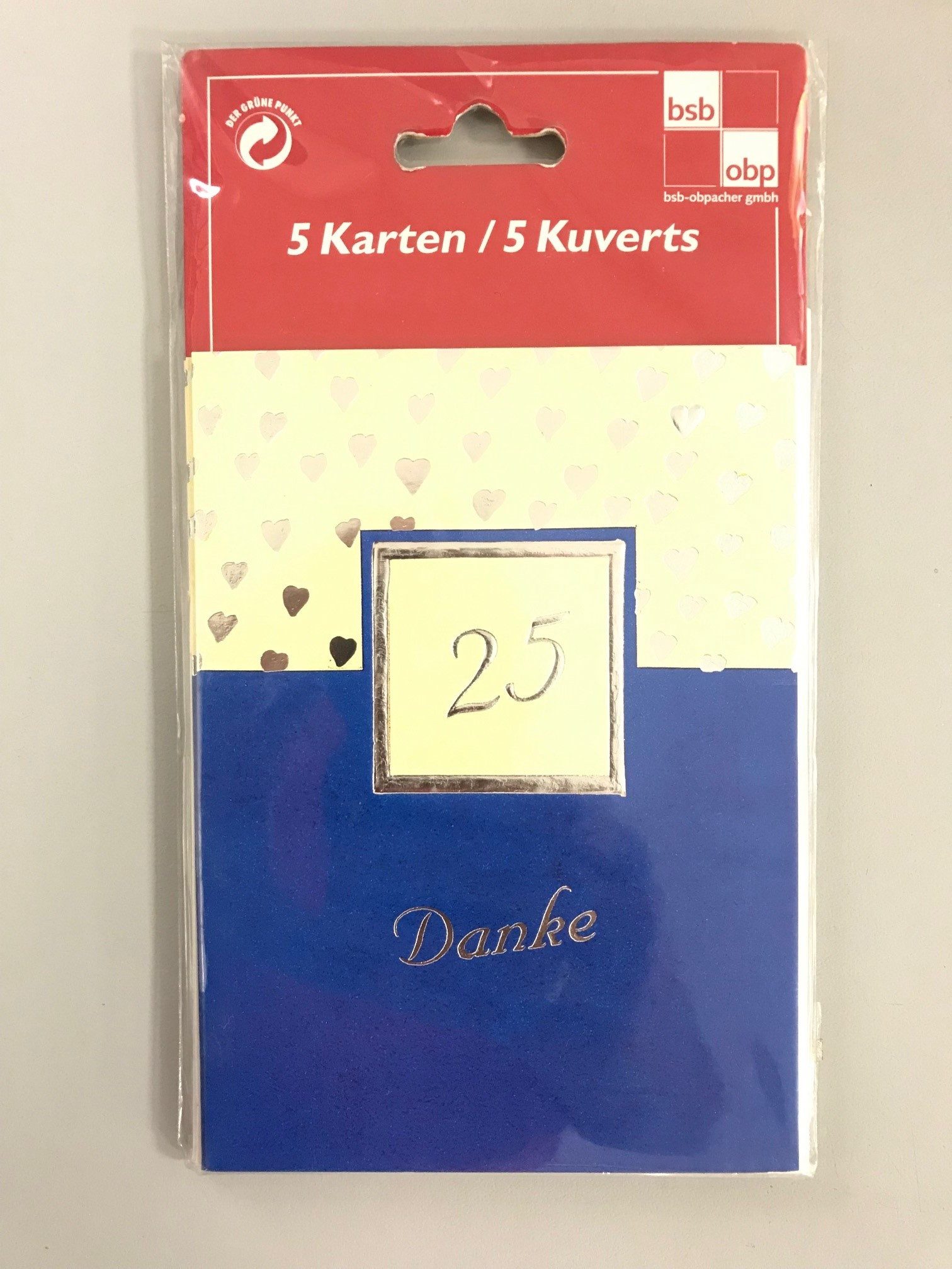 BSB Grußkarten Silberhochzeit-Danksagungen - 25. Hochzeitstag - 5 Karten – 5