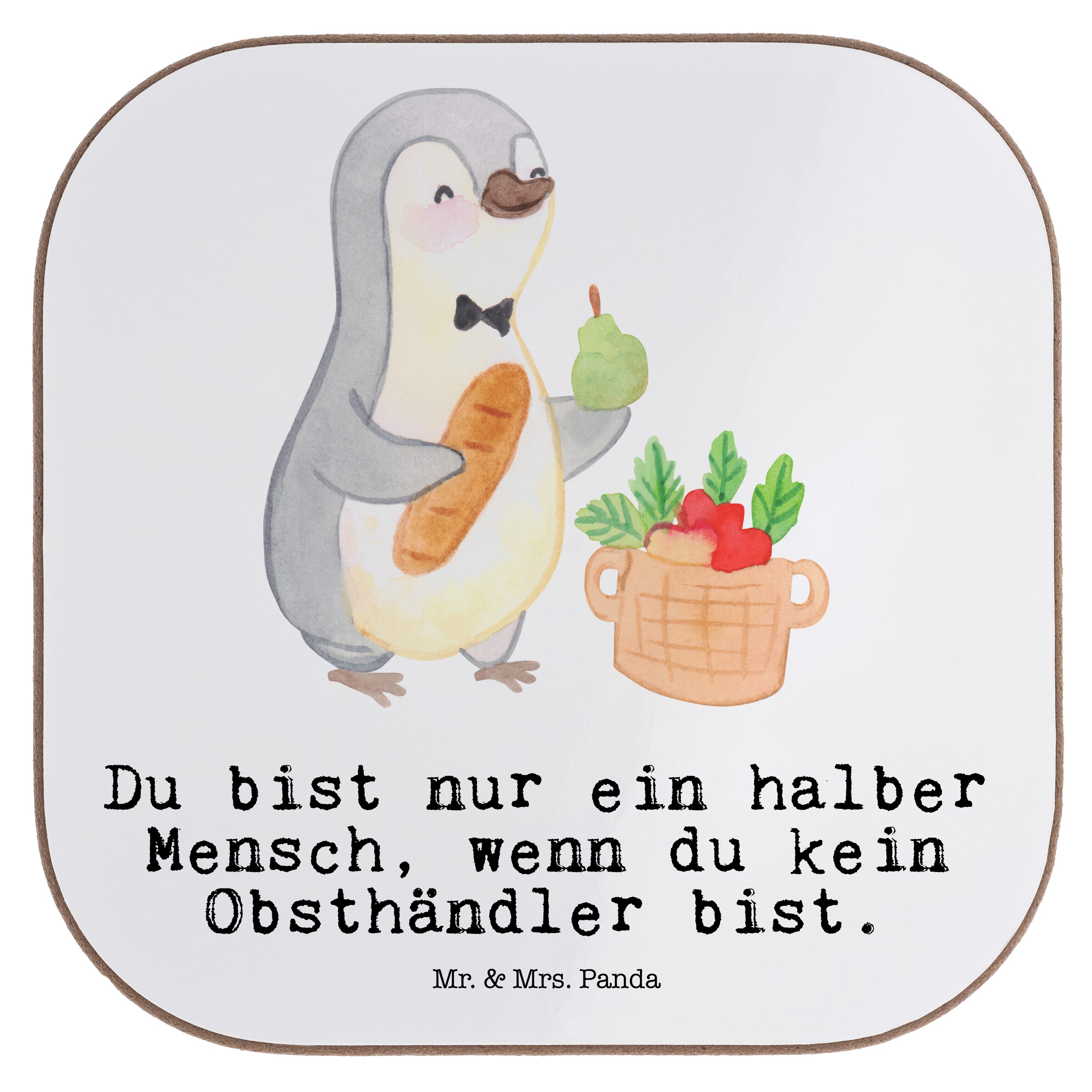 Mr. & Mrs. Panda Getränkeuntersetzer Obsthändler mit Herz - Weiß - Geschenk, Rente, Wochenmarkt, Obstverkä, 1-tlg.