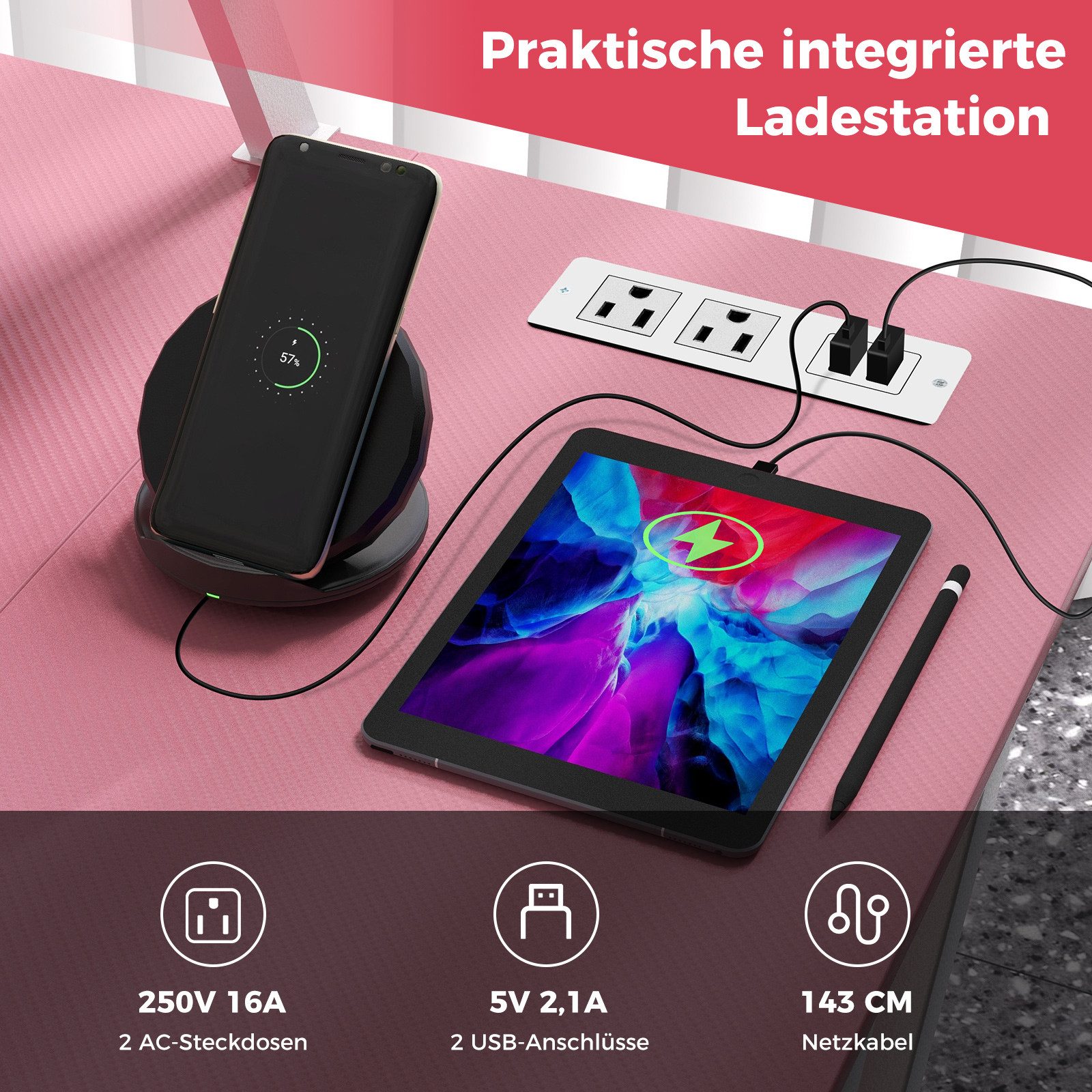 KOMFOTTEU Computertisch, mit Steckdosen & USB-Anschlüssen, günstig online kaufen
