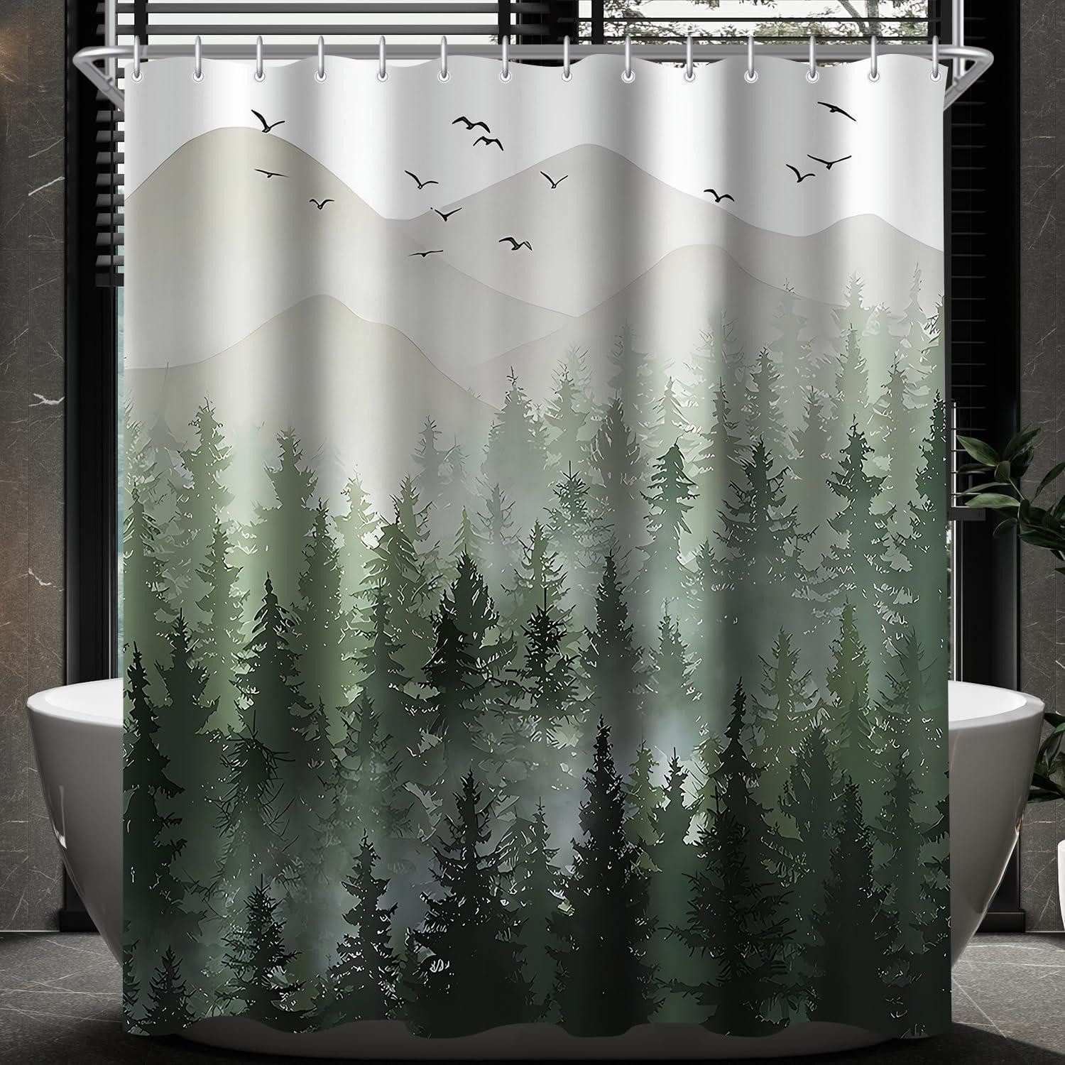 Lerores Duschvorhang Duschvorhang Wald Antischimmel Textil 150x180cm 8 Ösen