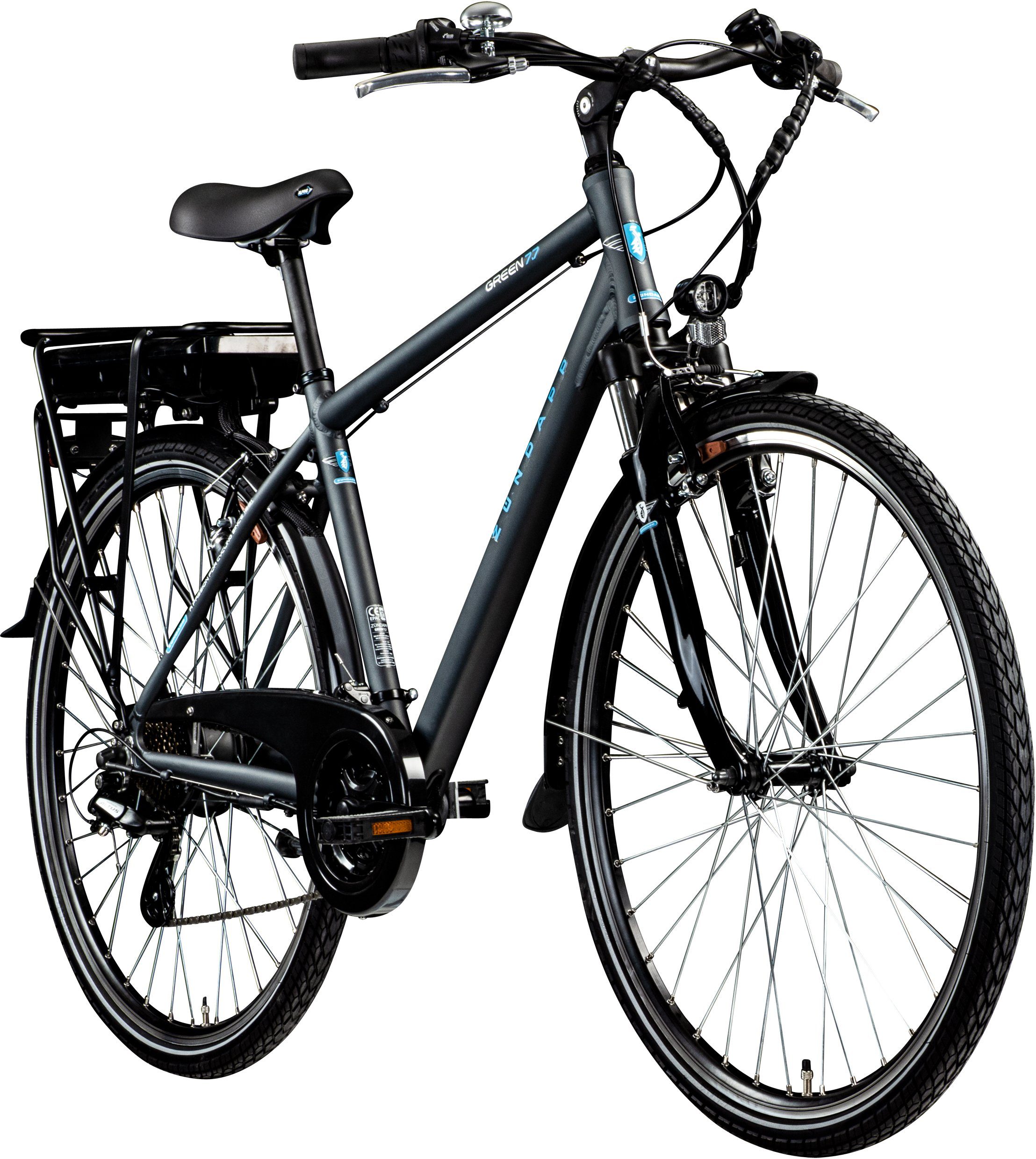 Gang 374 Akku Herren, Shimano 21 Kettenschaltung, Green Altus Schaltwerk, Zündapp 7.7 E-Bike Heckmotor, Wh