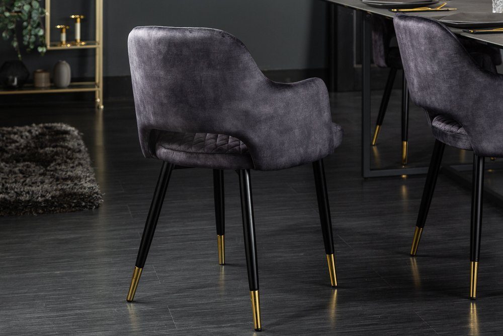 riess-ambiente 4-Fußstuhl PARIS grau / schwarz gold (Einzelartikel, 1 St), Esszimmer · Samt · Metall · mit Armlehne · Ziersteppung – Bild 4 von 5