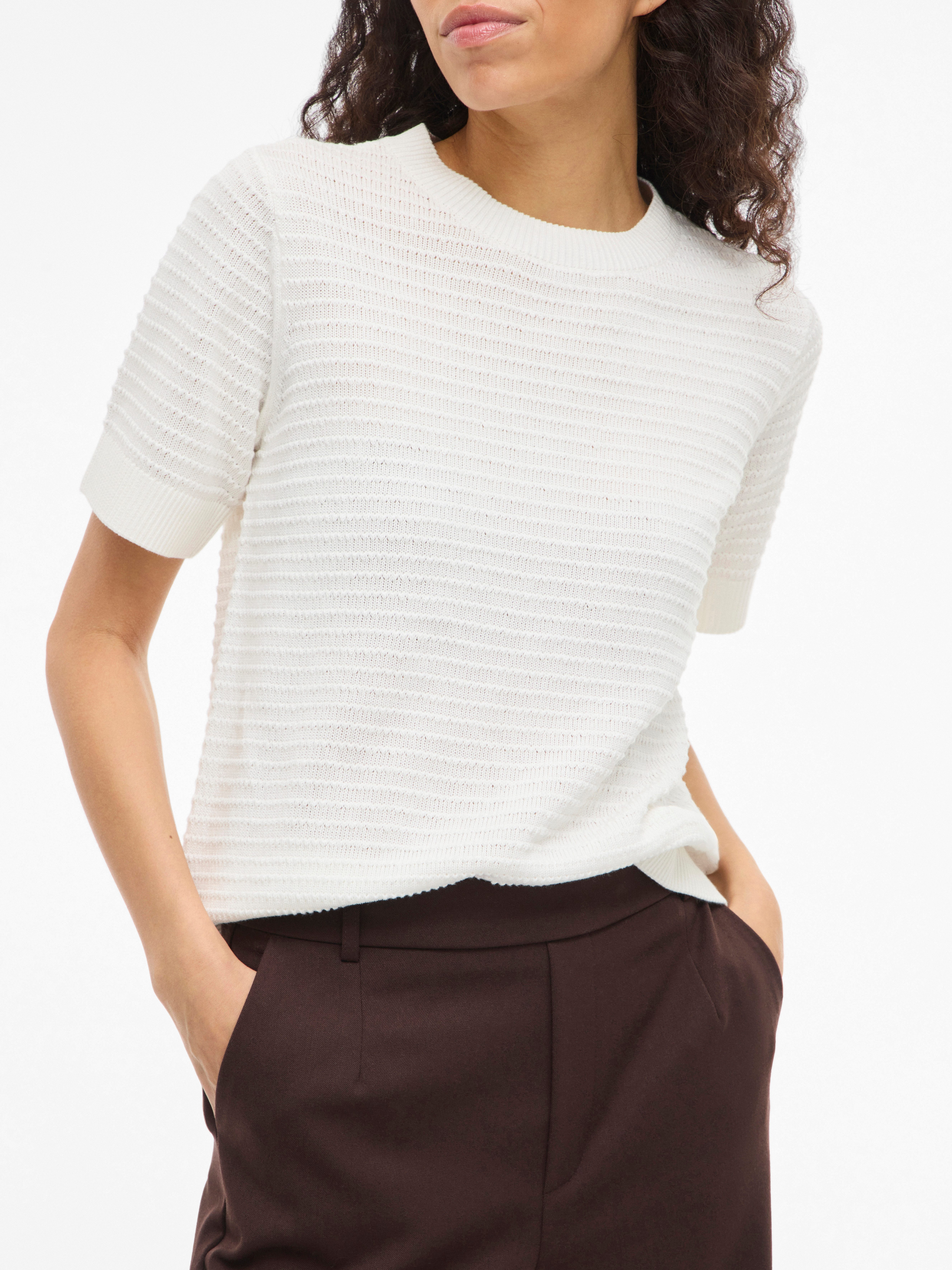 Vila Kurzarmpullover VILOLLO O-NECK S/S DETAIL KNIT TOP- NOOS