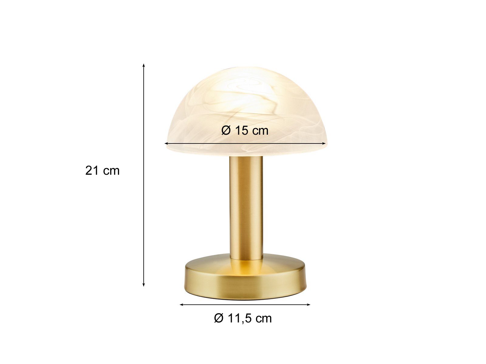 meineWunschleuchte LED Nachttischlampe, Warmweiß, / wechselbar, Touch Nachttisch-lampe 21cm gewischt dimmbar Höhe gold-en, Dimmfunktion, LED matt klein-e Messing Pilz-lampe Weiß