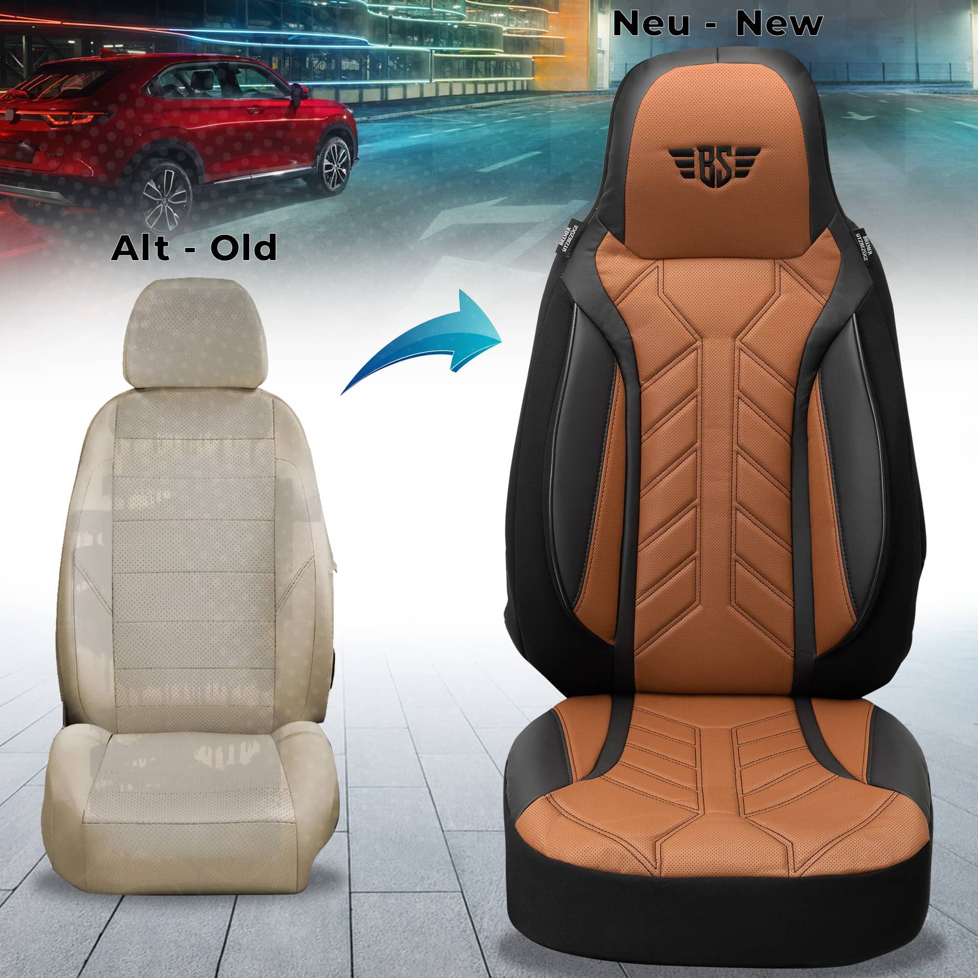 BREMER SITZBEZÜGE Autositzbezug für VW Amarok Bj ab 2010 (DPL511), Set, 2-tlg., Schonbezüge Sitzbezüge Fahrer und Beifahrer, in Schwarz/Schokobraun
