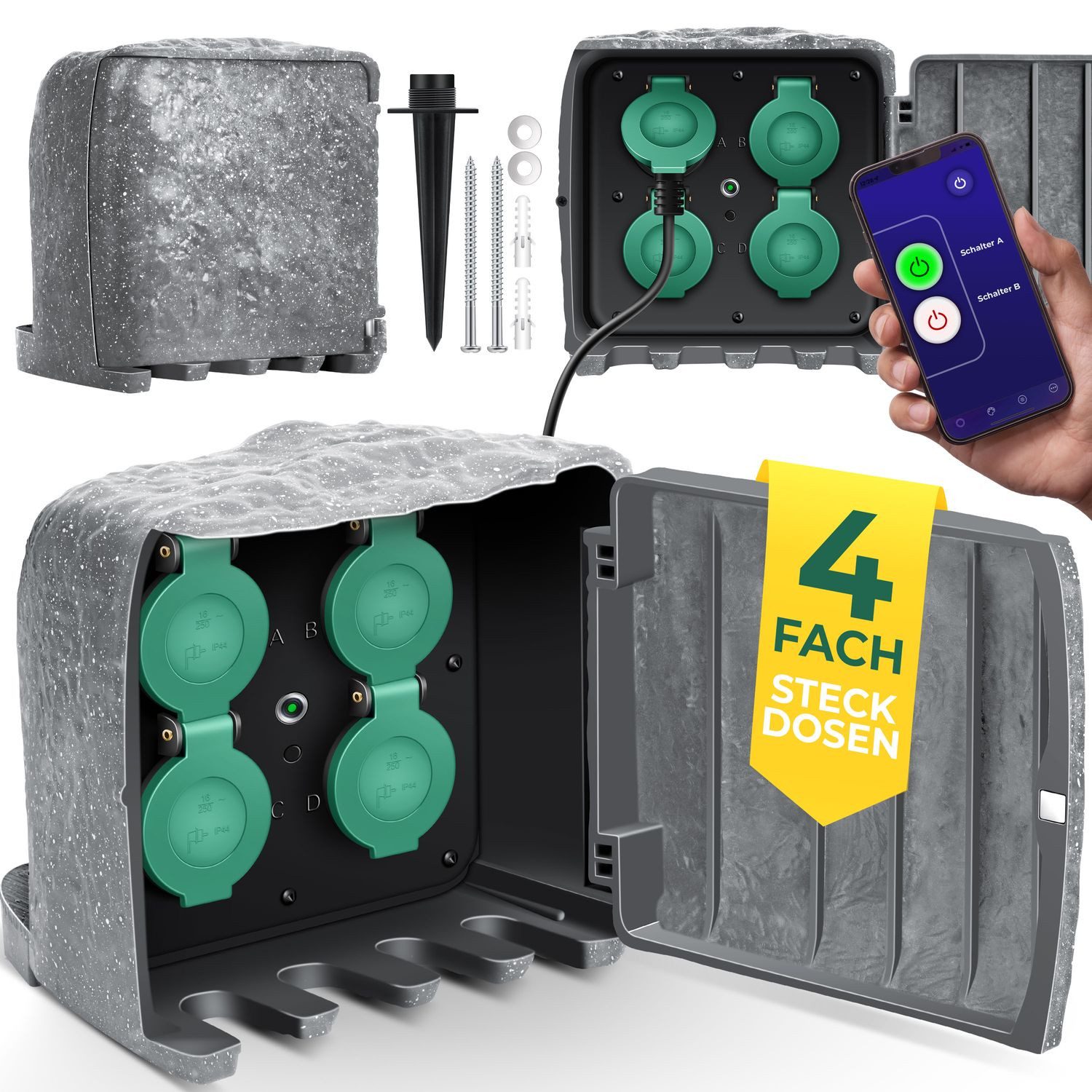 KESSER Gartensteckdose, Gartensteckdose Steinoptik mit Steckplätzen mit WiFi Fun
