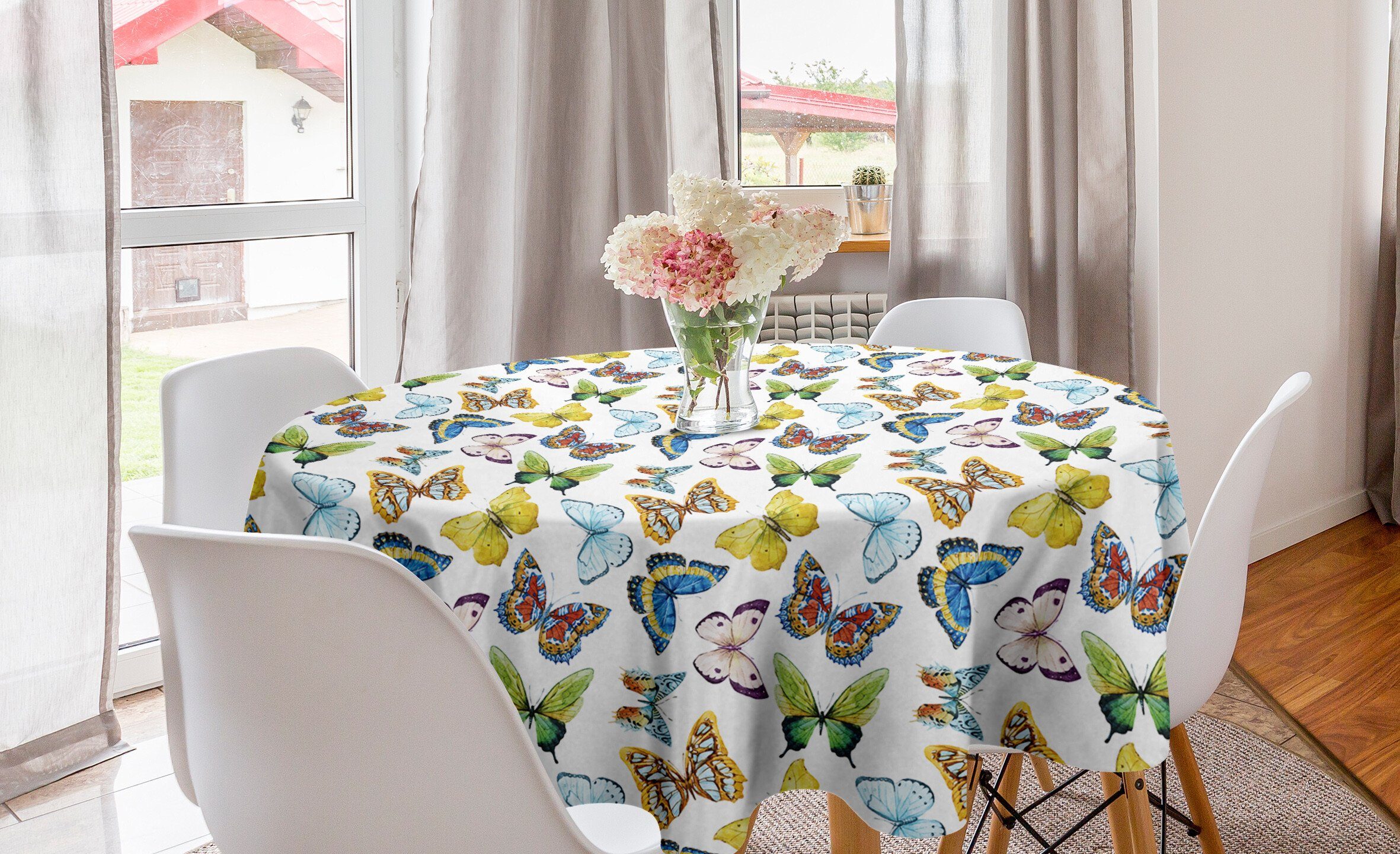 Ethnische Dekoration, Schmetterling Abakuhaus Abdeckung Tischdecke Tischdecke Küche für Aquarell Kreis Esszimmer