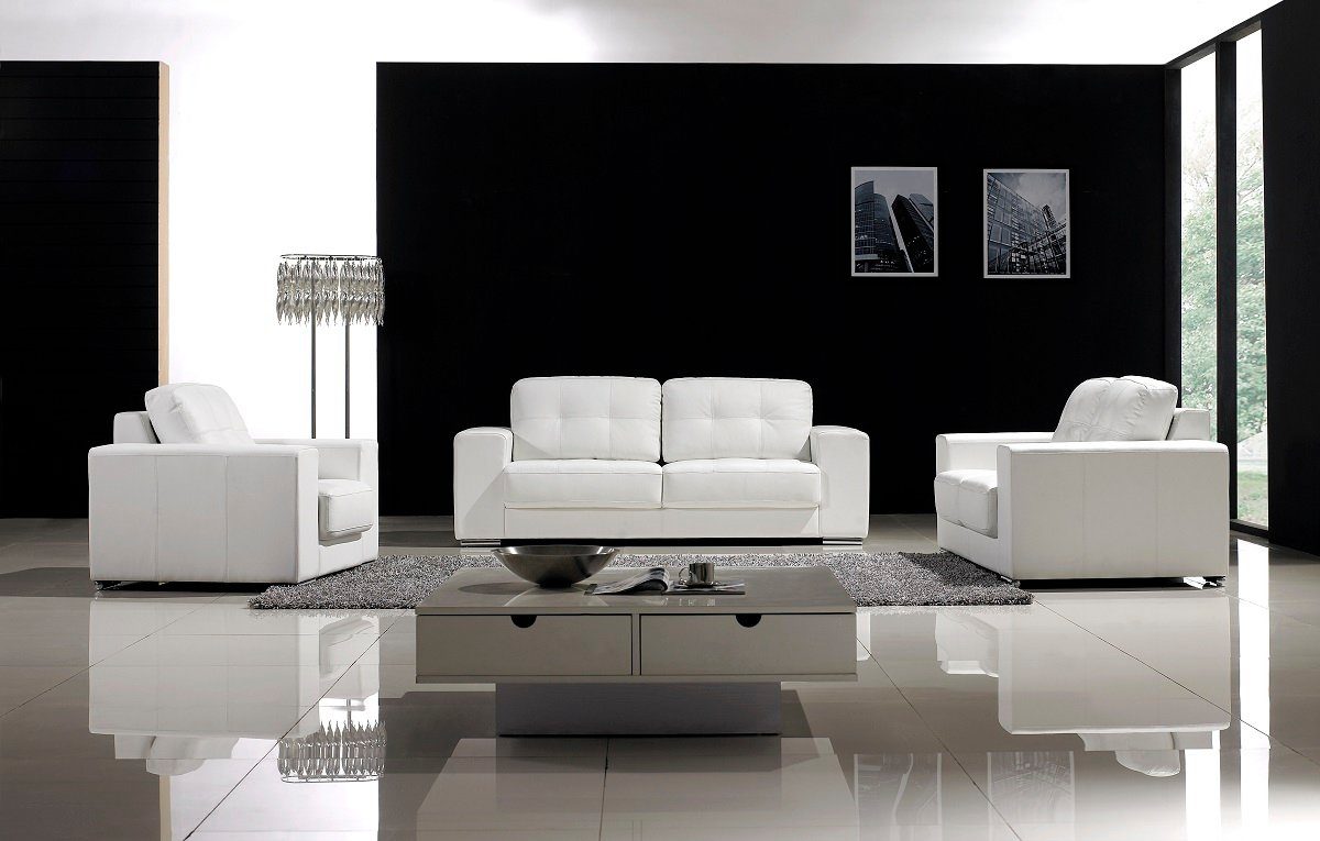 Design 311 Weiß Made Couchen Europe JVmoebel Leder in Polster, Sitzer Sofagarnitur Set Sofa Sofa Sofas