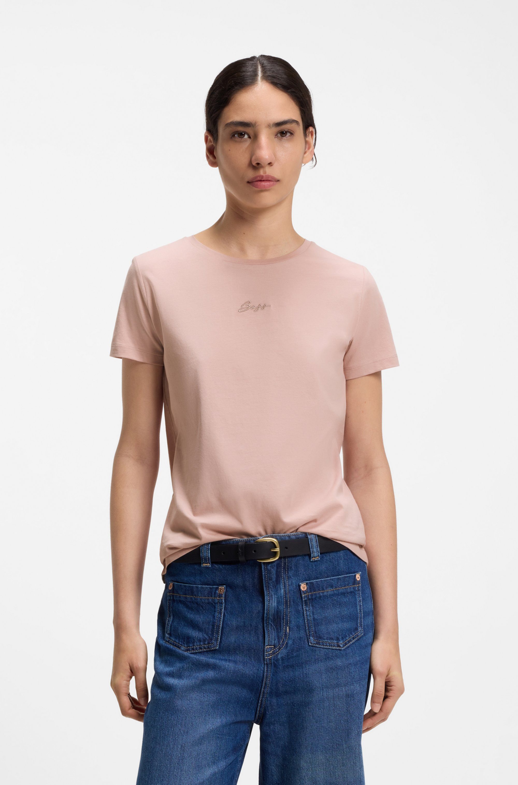BOSS ORANGE T-Shirt Elove Embro Premium Damenmode mit Rundhals, Slim Fit
