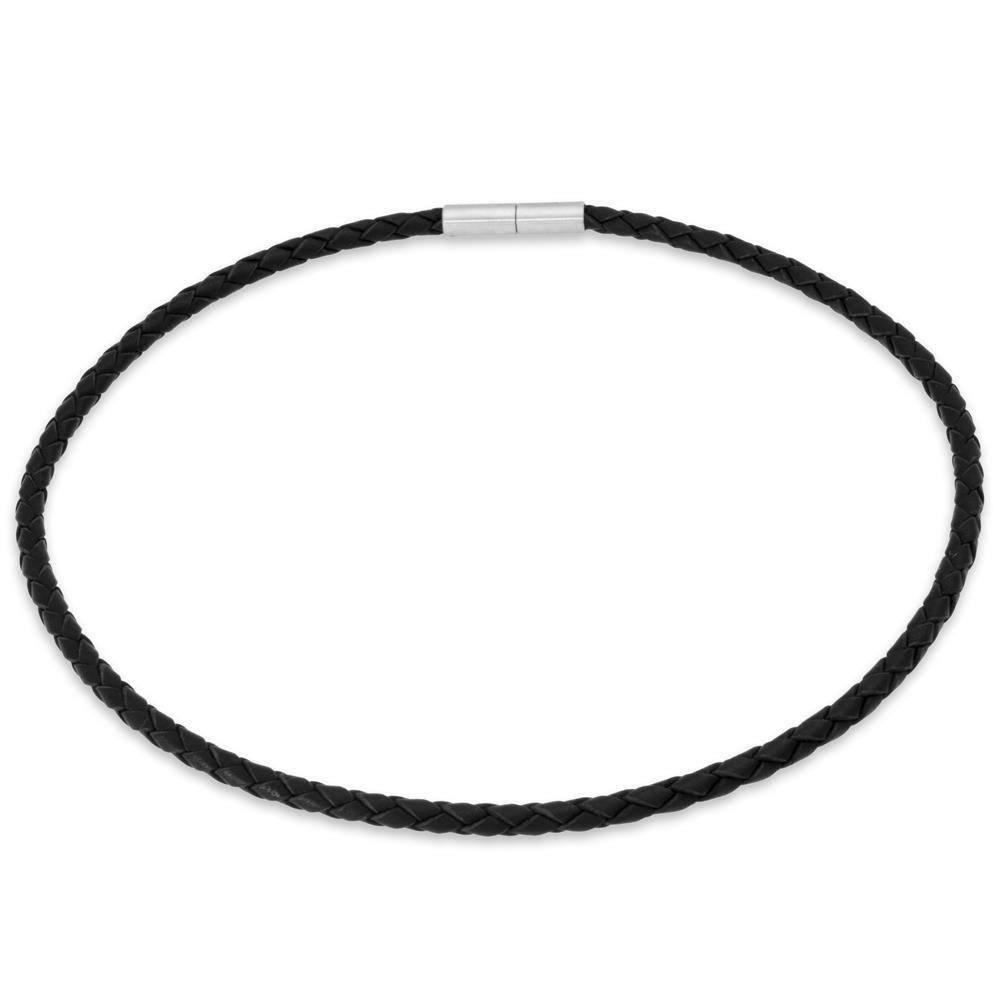 Unique Lederband Echte Lederkette in schwarz geflochten mit Edelstahlverschluss LN0002