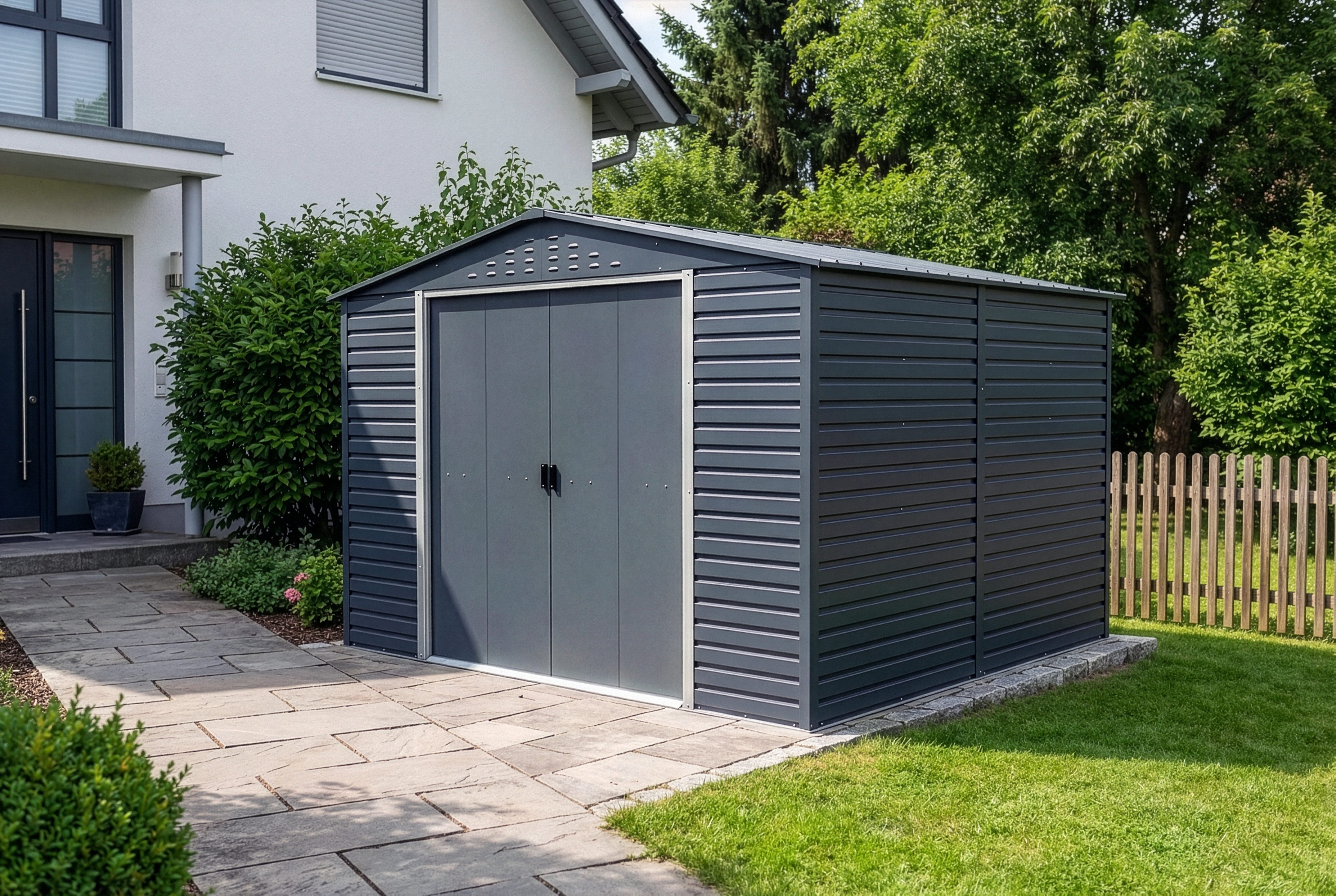 DURAMAX Gerätehaus DURAMAX Metall-Alpine 3x3m, BxT: 321,6x303,1 cm, in Anthrazit mit 0,31mm Wandstärke