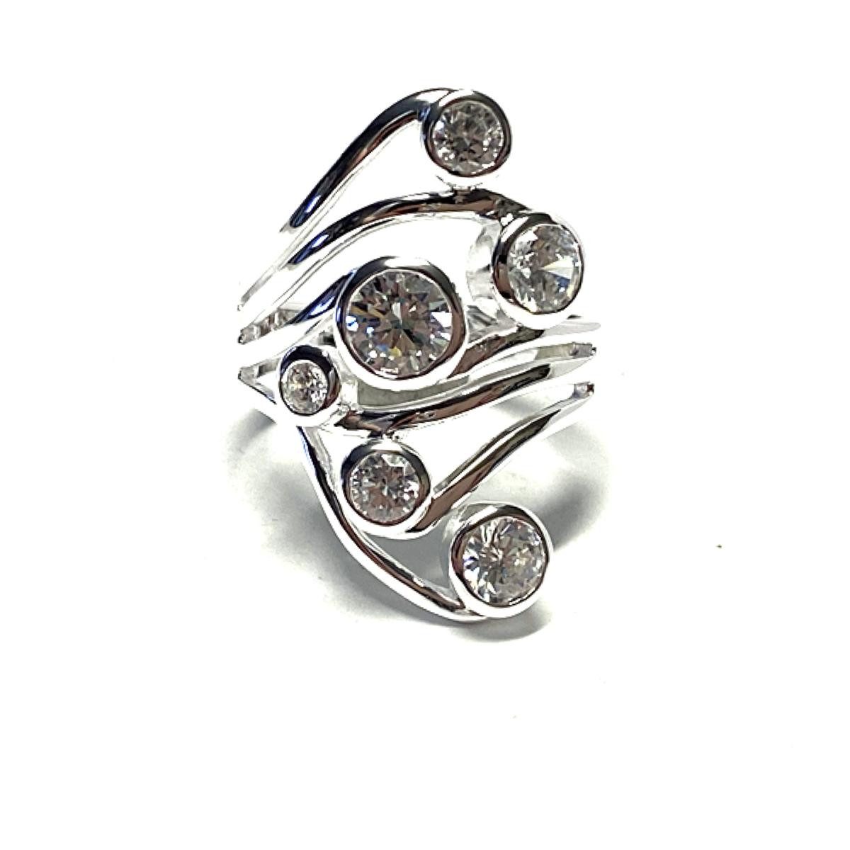 Silberring Damenring 925 Silber mit 6 Zirkonias #65 neutral einfarbig auffallend