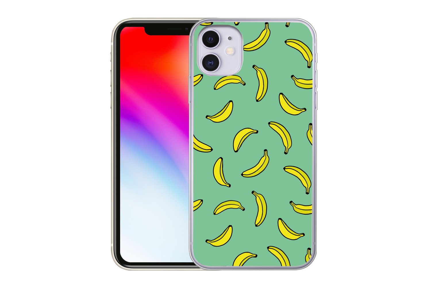 MuchoWow Handyhülle für Apple iPhone 11 Bananen - Gelb - Grün - Druck, Smartphone-Bumper, Print, Handy Schutzhülle Dünn