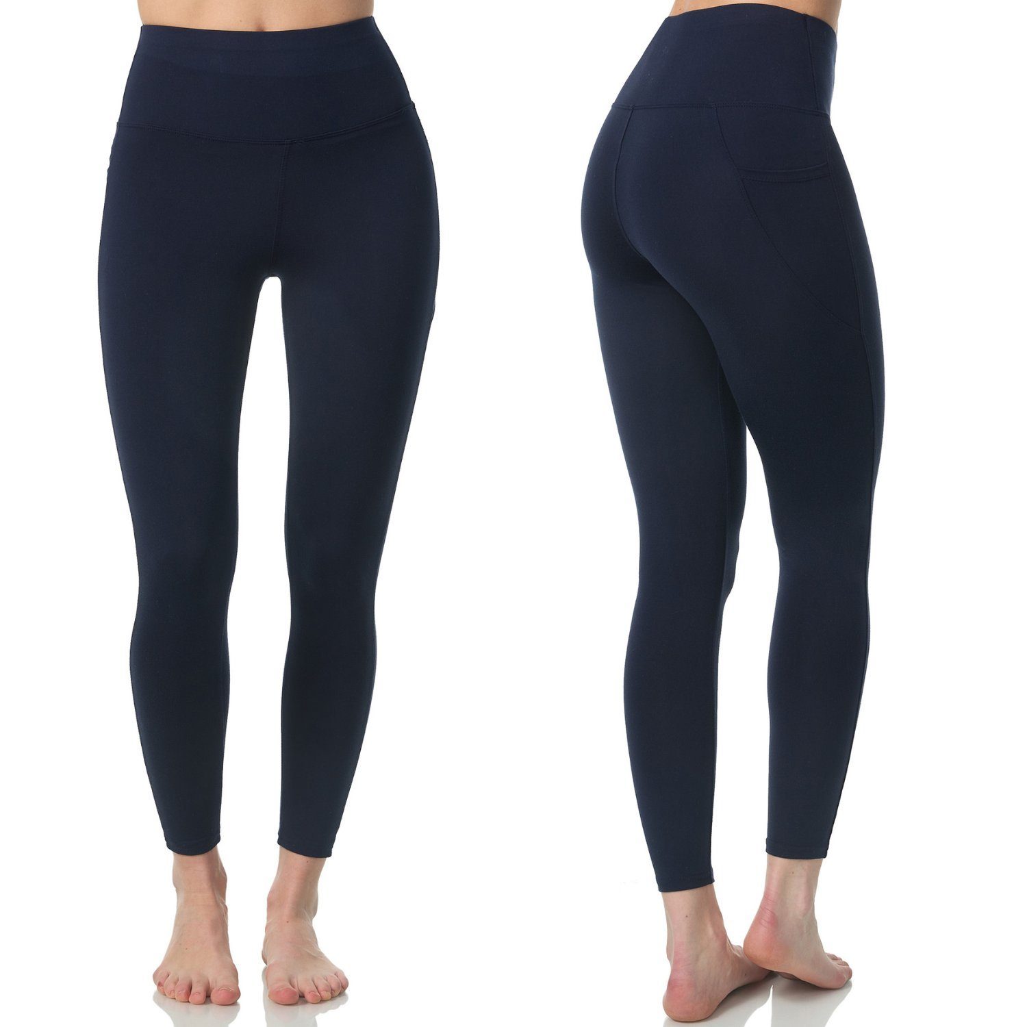 Lange Sporthose, Frentree Komfort Taschen mit für Waist, Leggings (High vielen in Farben) Damen, Laufhose Navy Yogaleggings mit hohem